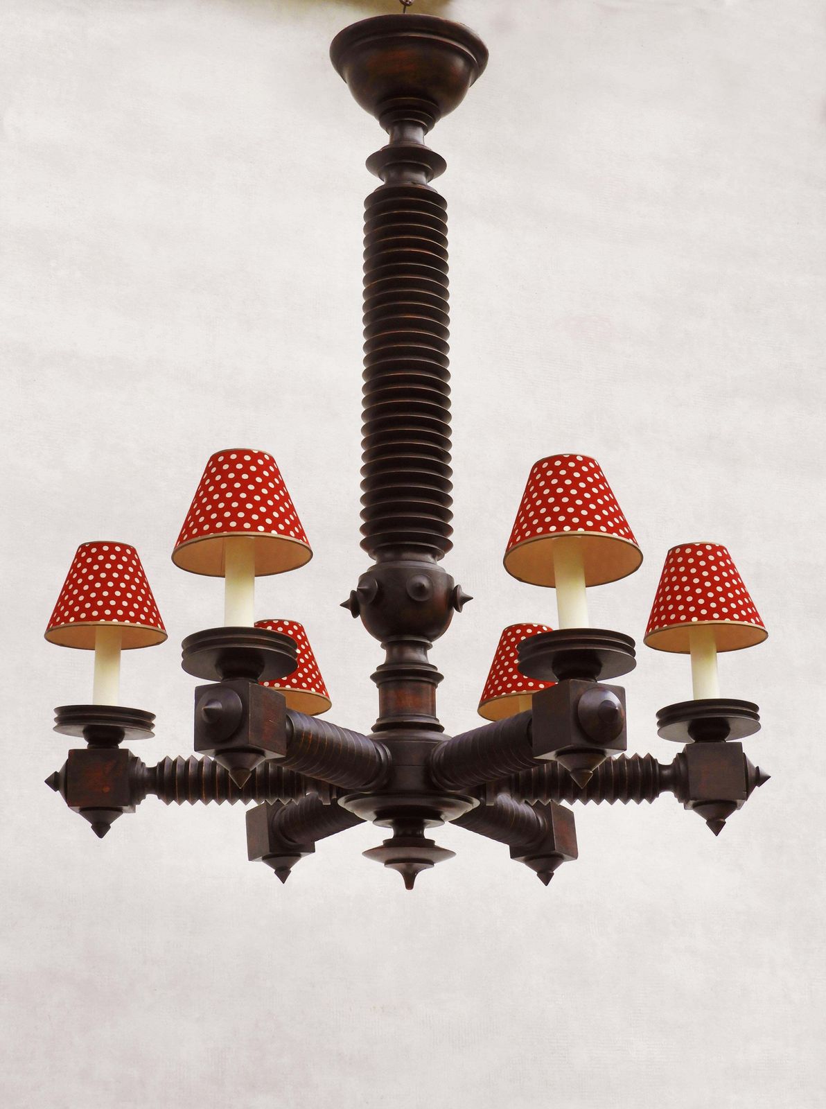 Monumental Charles Dudouty Brutalist Six Arm Chandelier C1940s France photo Lighting