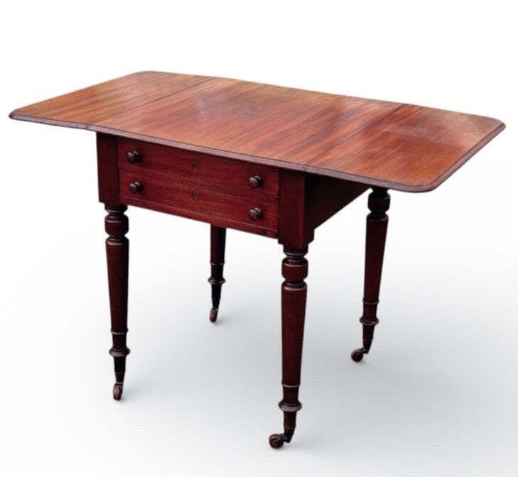 Victorian Mahogany Pembroke Drop Leaf Side Table, Lamp Table, Brass Castors. photo furniture