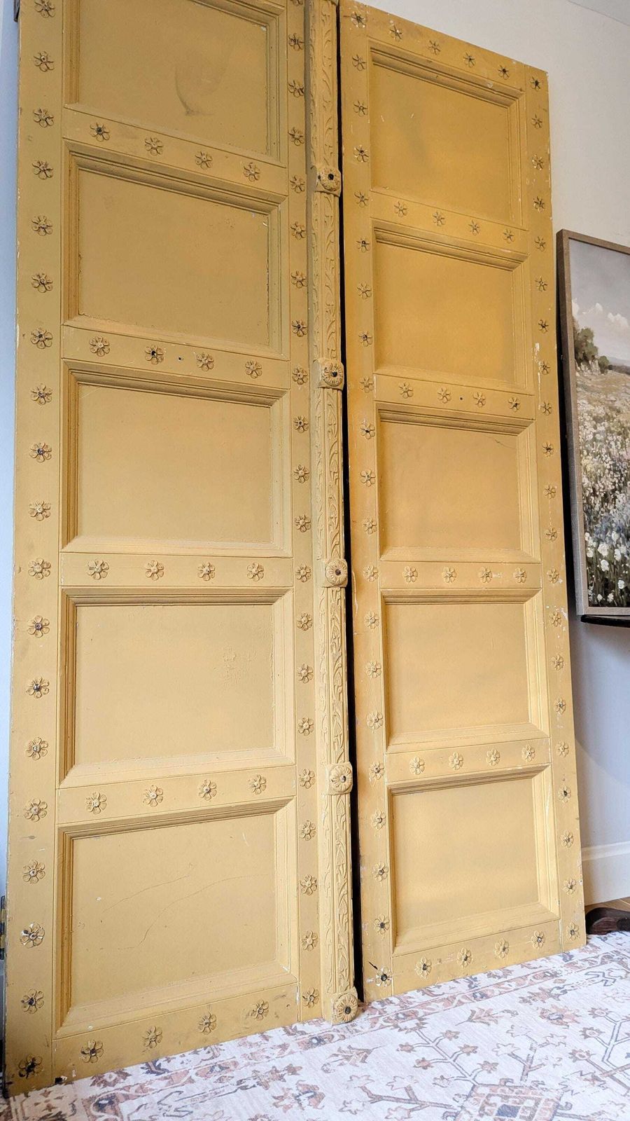 photo for sale 2 X Tall, Rustic, Reclaimed, Yellow Indian Doors (Sold As A Pair)