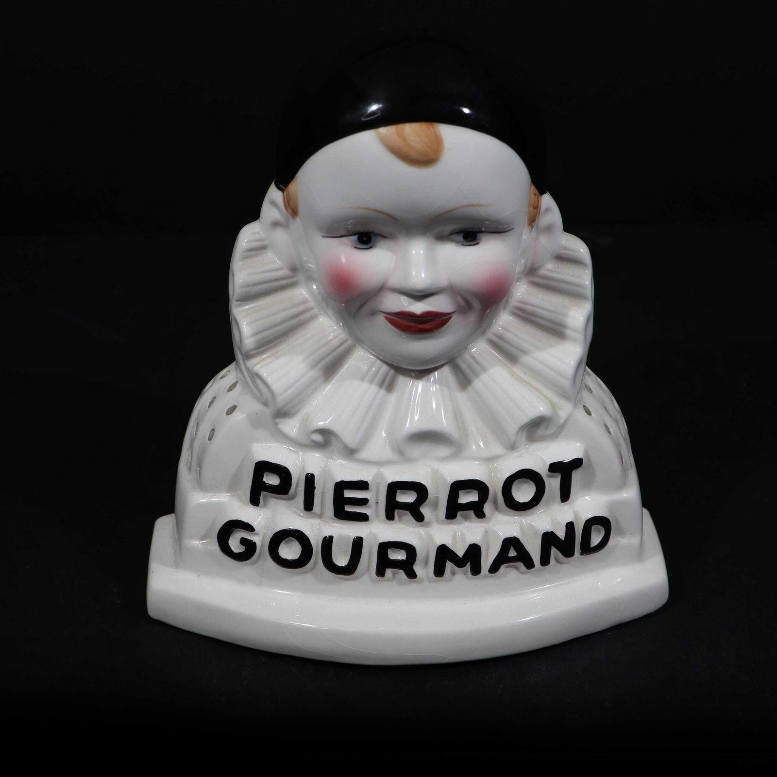 French Ceramic Pierrot Gourmand Lollipop Stand, Clown Bust, 1970s photo vinterior