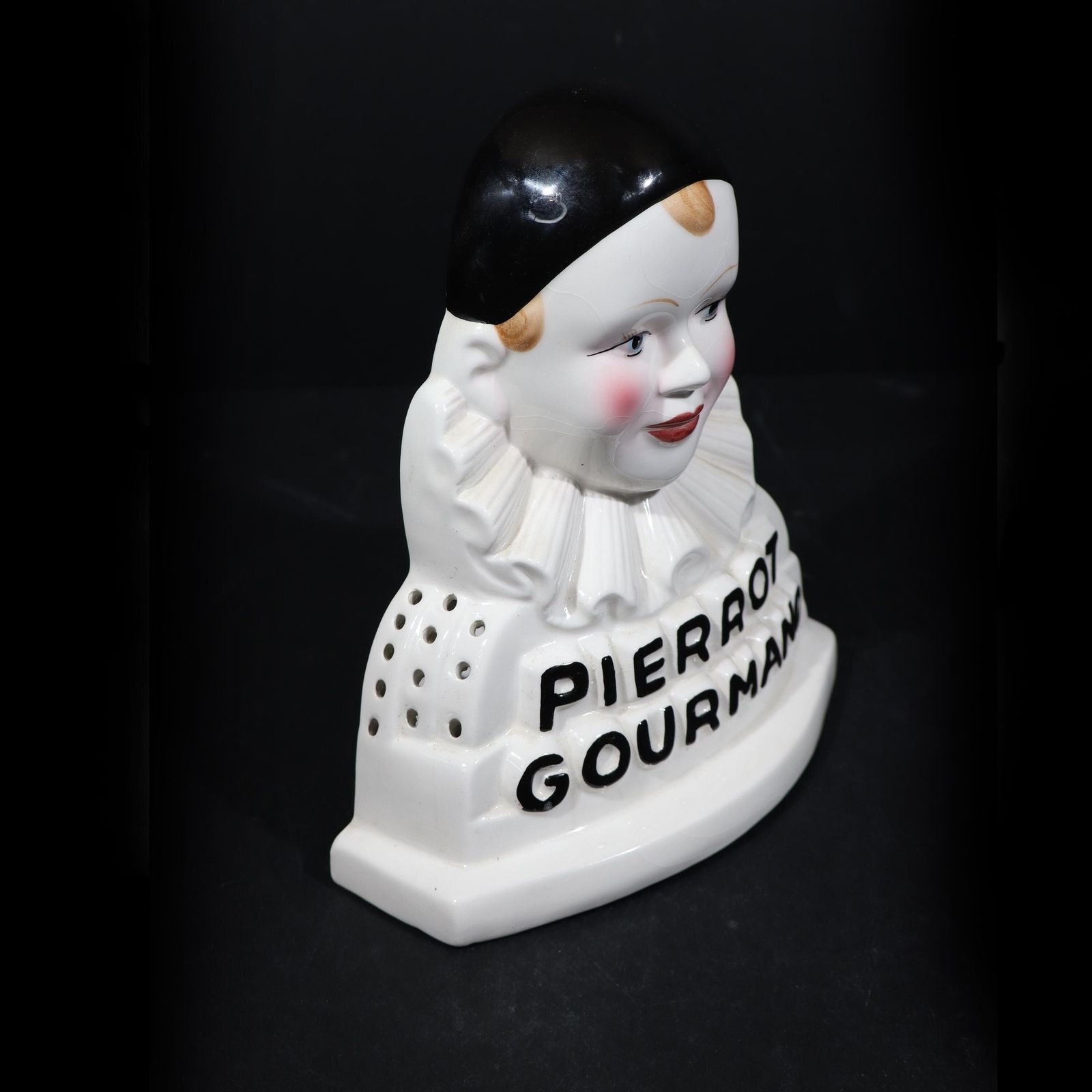 148.0 French Ceramic Pierrot Gourmand Lollipop Stand, Clown Bust, 1970s photo