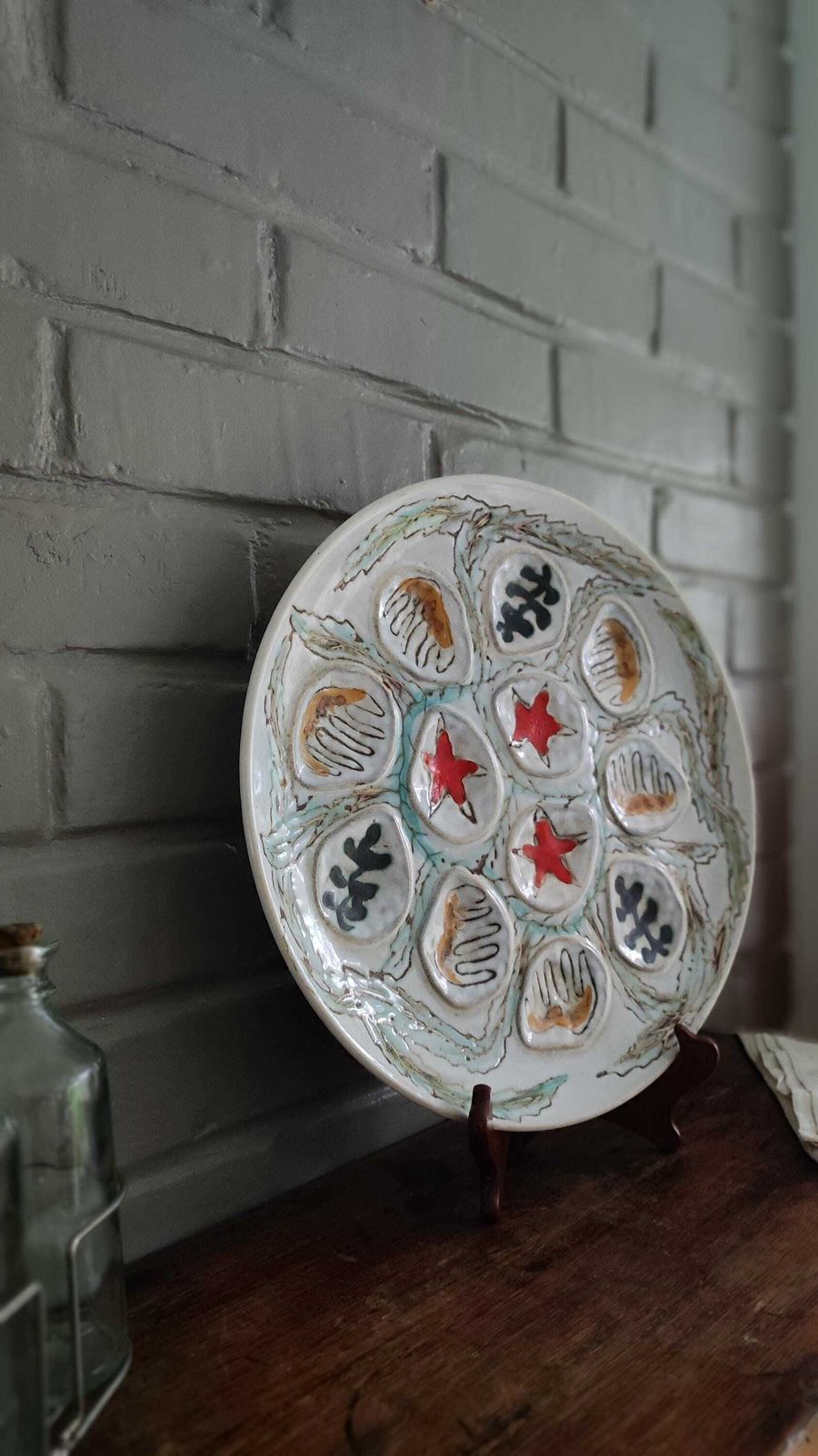 photo for sale Mid Century Modern French Oyster Platter With Sea Decor In Pornic Pottery