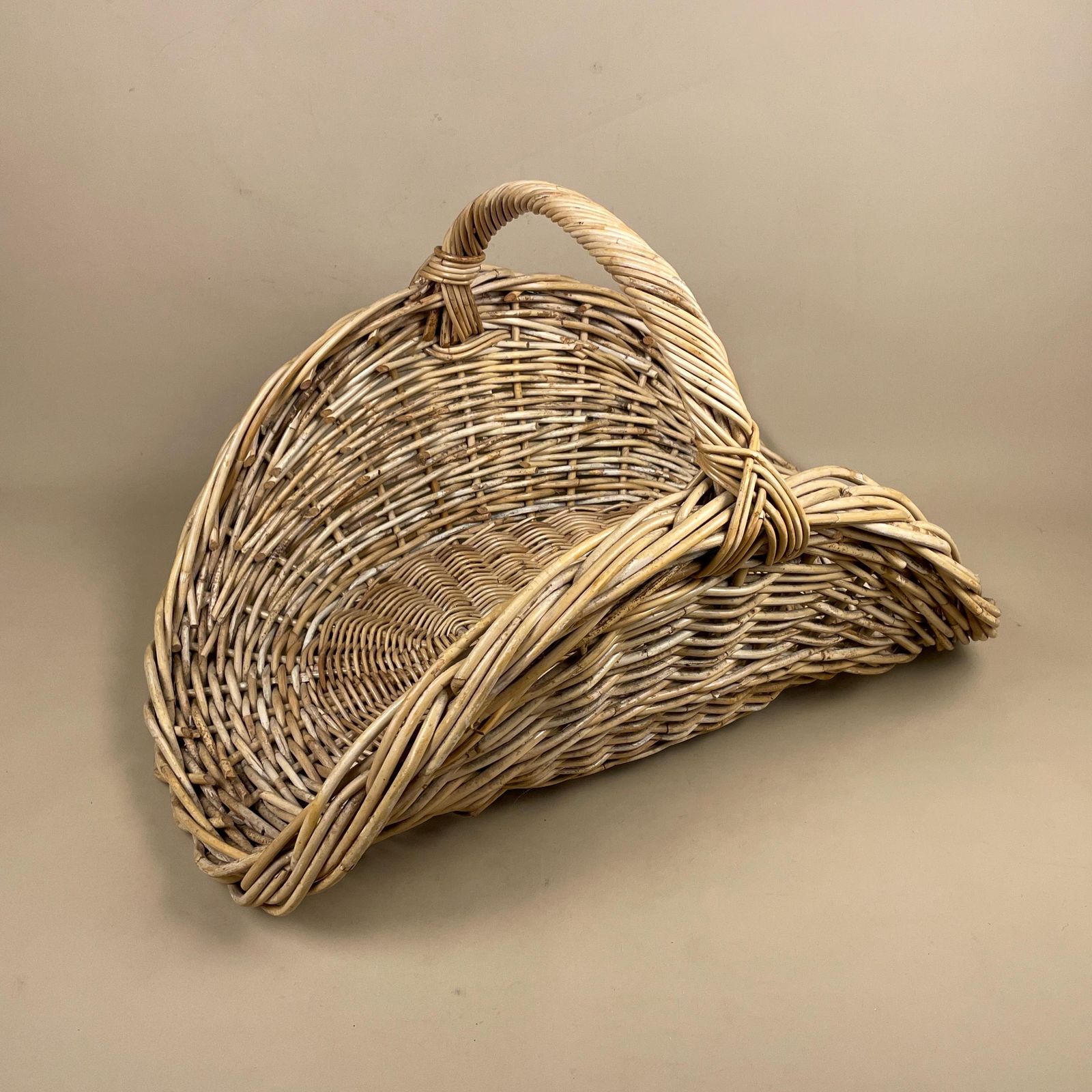 Wicker Log Basket Low Handled Rustic Firewood Flower Basket Storage Home Decor Woven Willow Farmhouse Country Basket