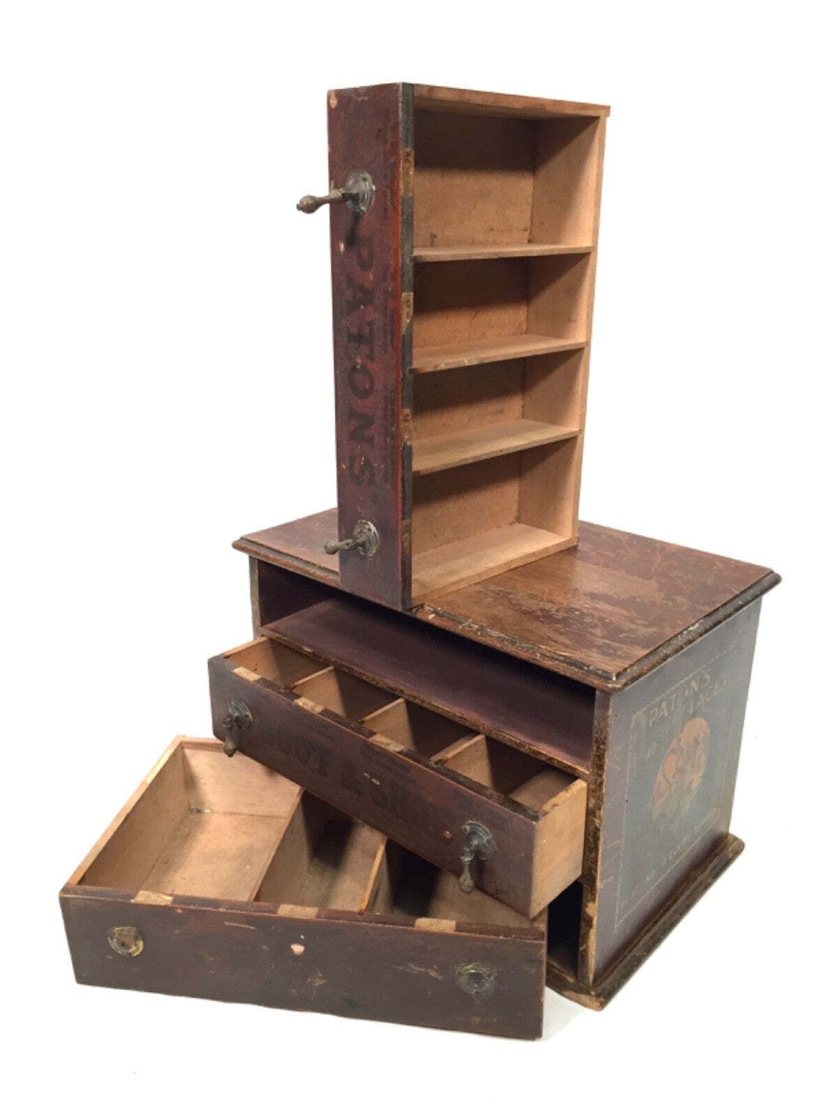 photo furniture Antique Advertising Paton's Laces Haberdashery Shop Counter Drawers Cabinet