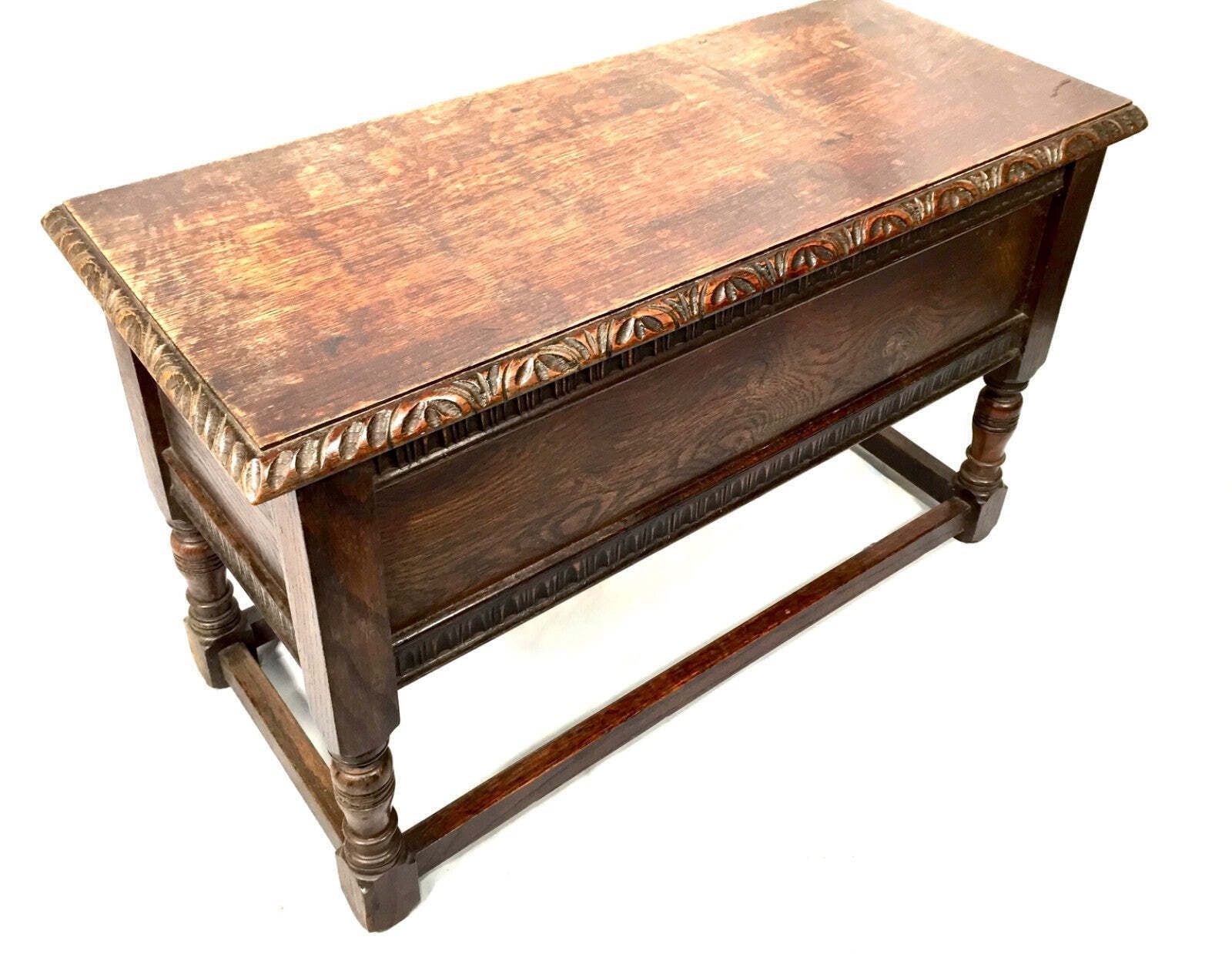 photo for sale Antique Wooden Oak Carved Blanket Box / Coffer On Legs Arts & Crafts C.1930
