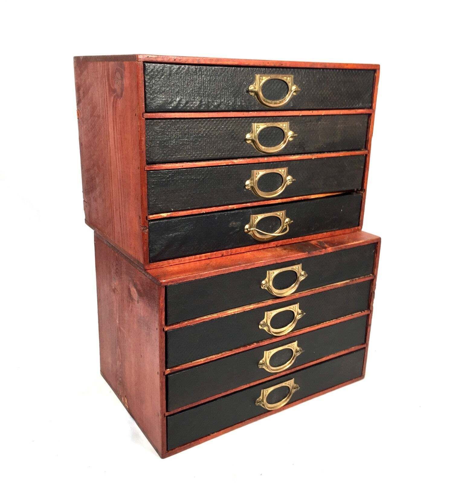 photo furniture Antique Pair Of 'Advance Library' Wooden Drawers / Desktop Filling Box C.1920