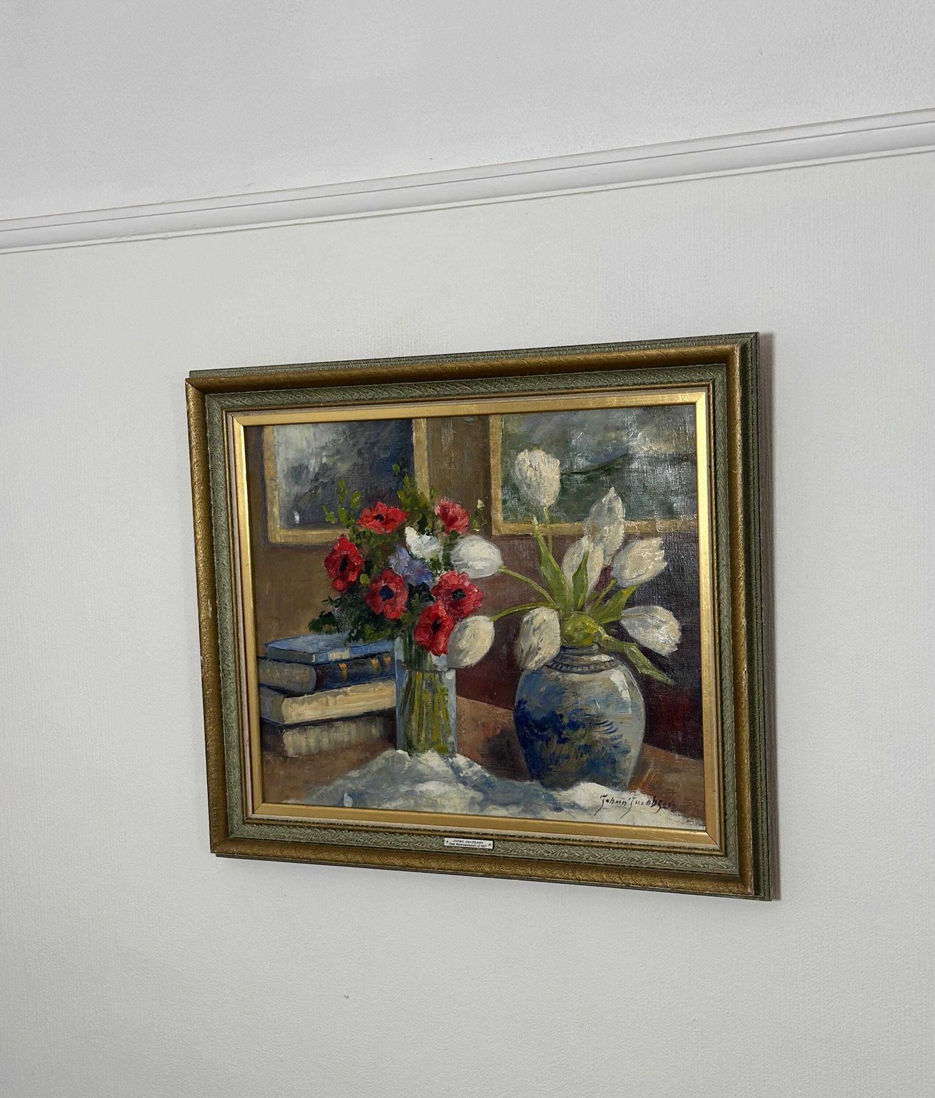 Original Early Century Swedish Oil On Canvas – "Tulips And Poppies" By Johan Jacobsson – Vintage & Framed 68 × 80 Cm (26.8" × 31.5") photo for sale