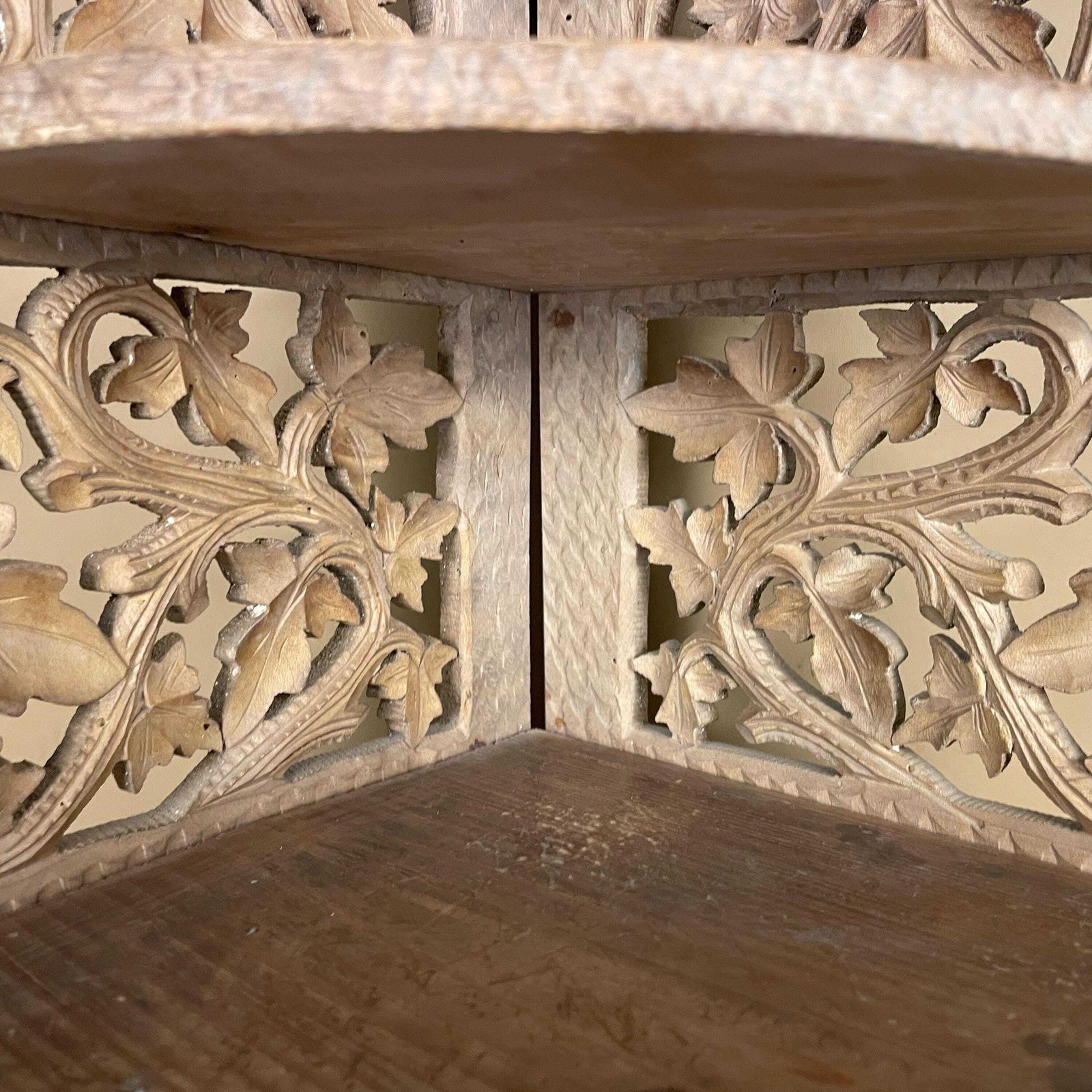 Victorian Style Hand Carved Wooden Corner Shelf 4 Tier Wall Unit Vintage Gothic Wood Display Exquisite Detail photo for sale