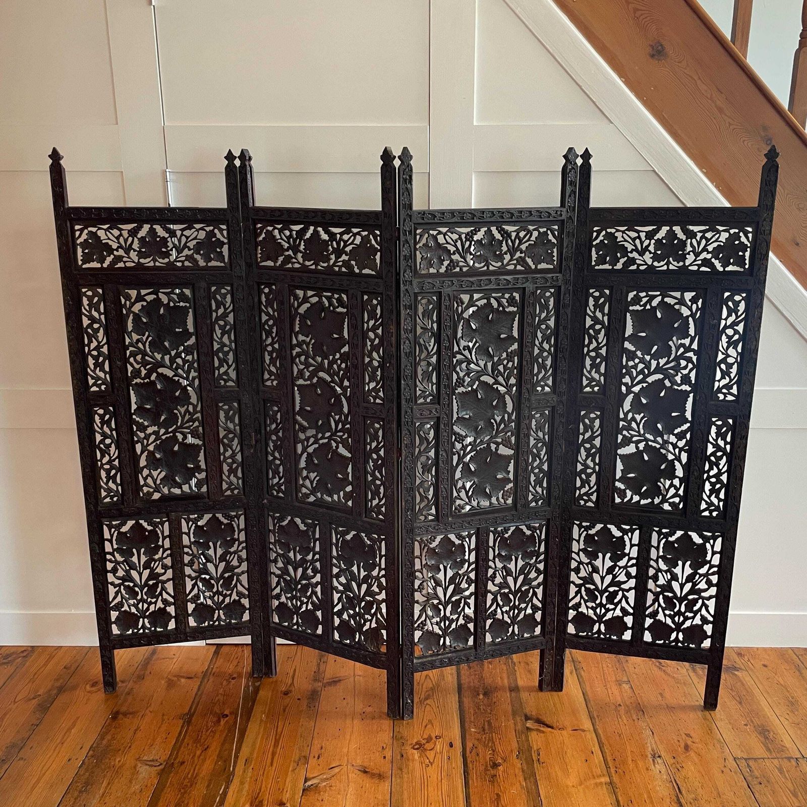 Indian Hand Carved Wood Folding Screen Floral Panels Room Divider Antique Wooden Large Intricate C.Late 19th/Earlier 20th Century photo 895.0