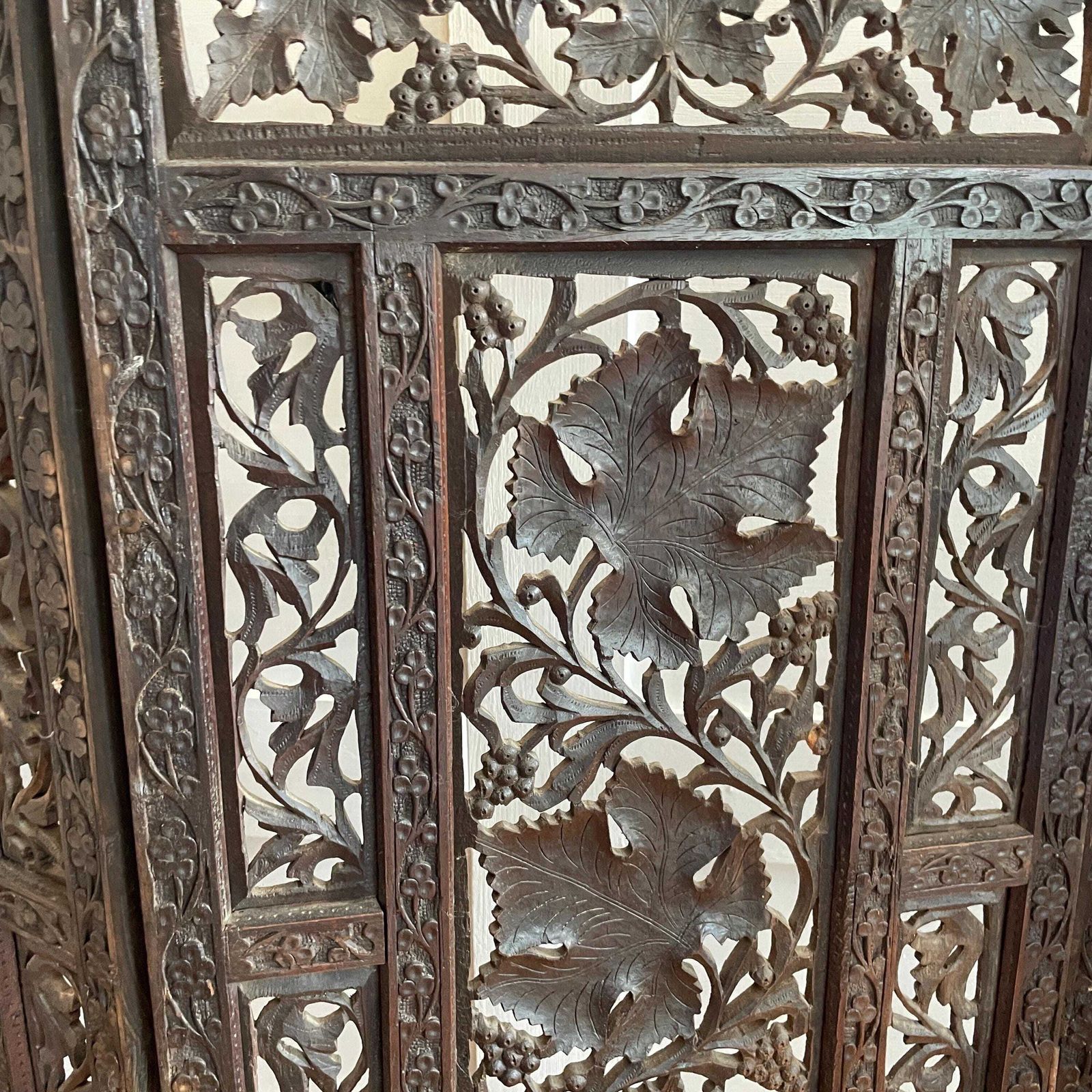 Indian Hand Carved Wood Folding Screen Floral Panels Room Divider Antique Wooden Large Intricate C.Late 19th/Earlier 20th Century photo buy