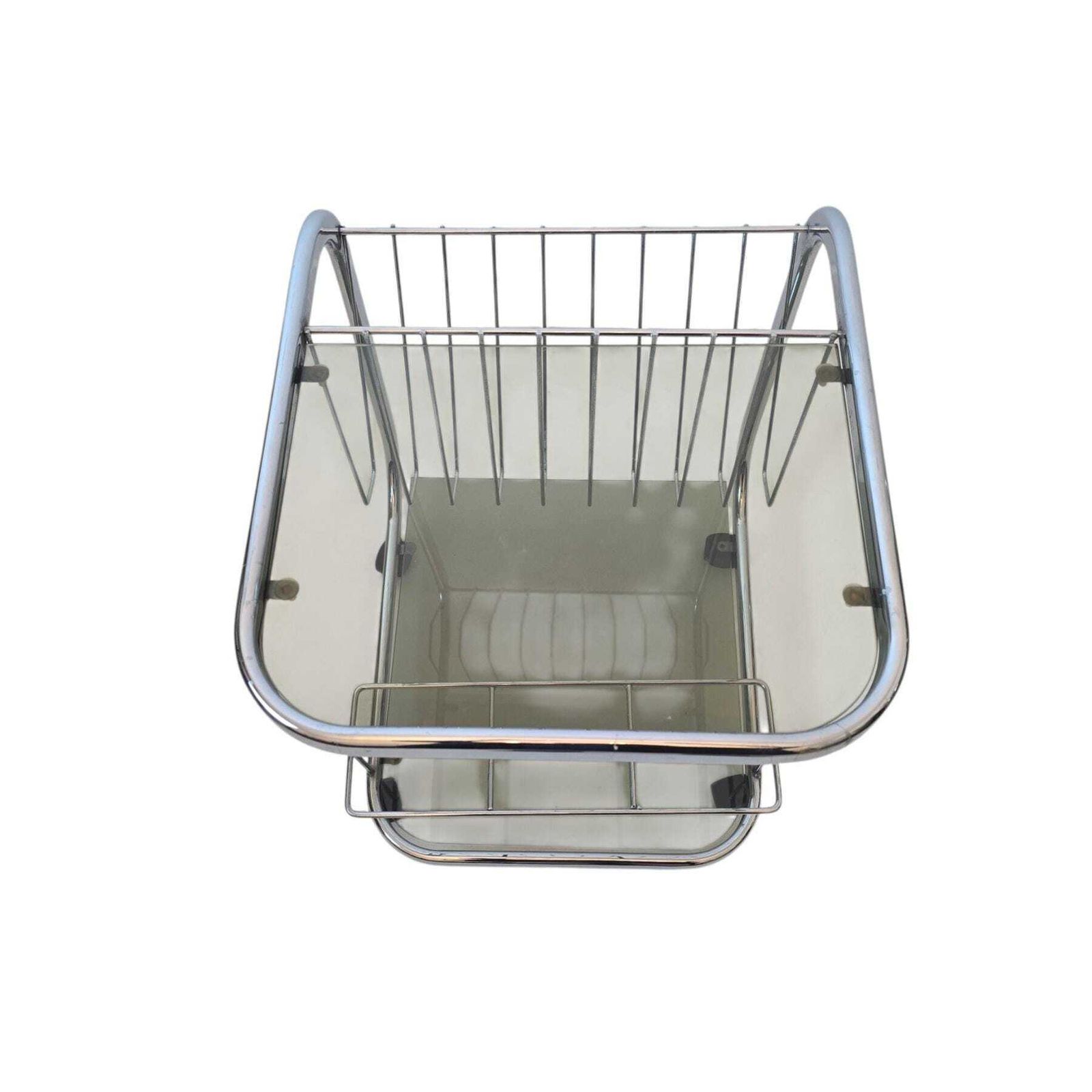 Mid Century Modern Smoky Glass And Chrome Side Table With Magazine Rack, Bar Cart photo Home Decor