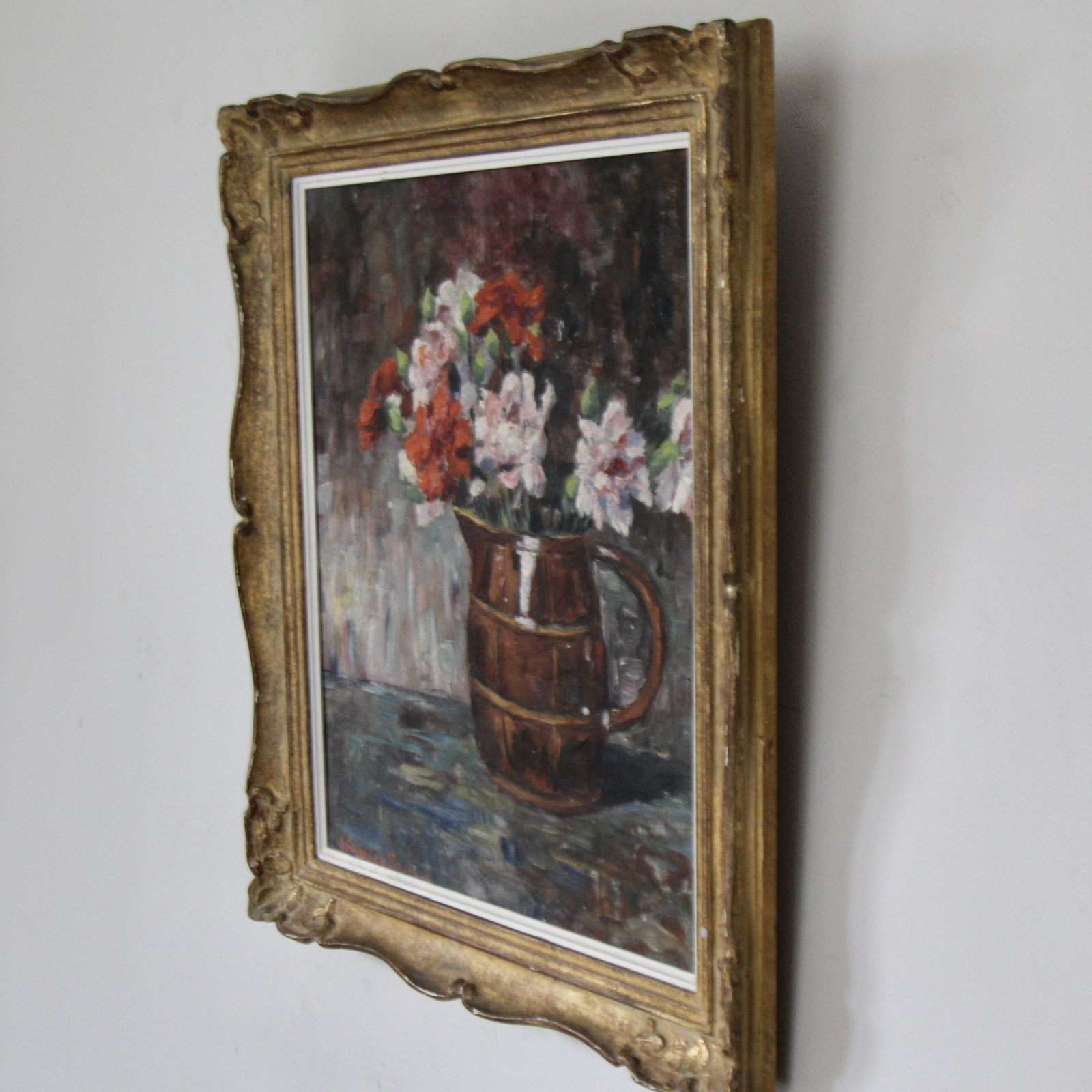 Framed Antique French Floral Painting, Oil On Canvas photo for sale