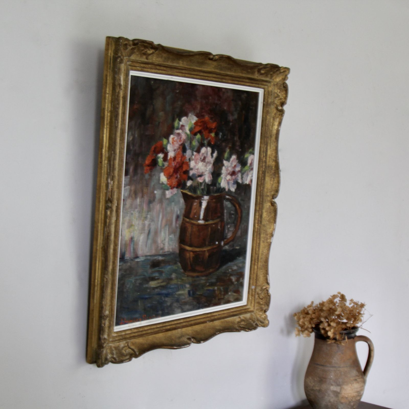 Framed Antique French Floral Painting, Oil On Canvas photo 261.0