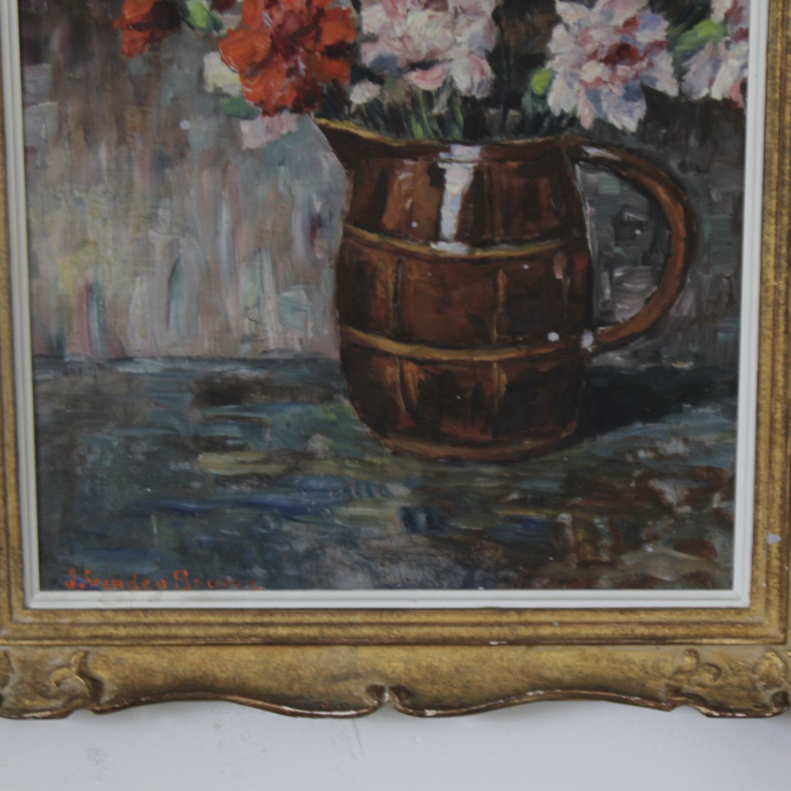 Framed Antique French Floral Painting, Oil On Canvas photo vinterior