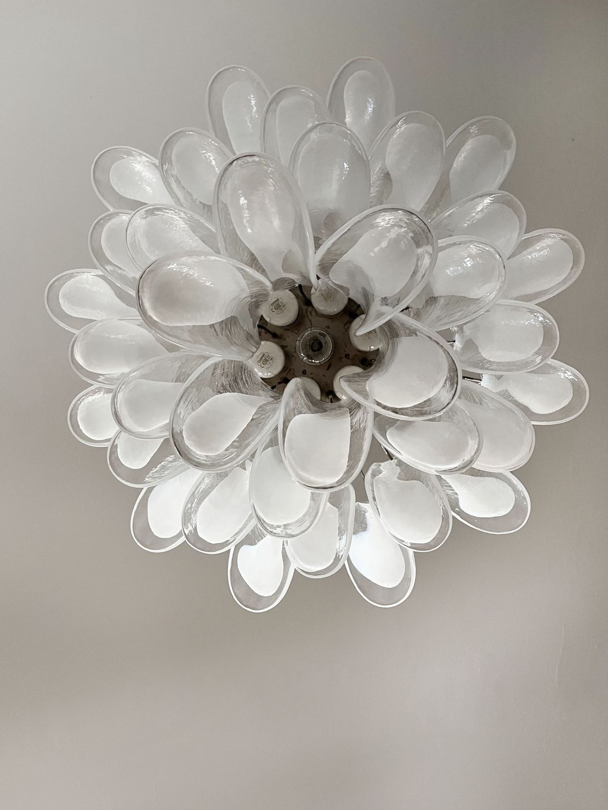 Italian Vintage Murano Chandelier   Mazzega   36 Lattimo Glass Petals photo 805.0