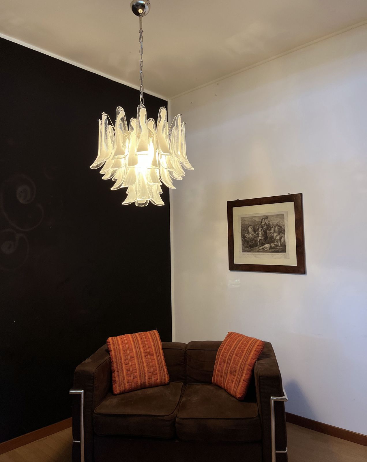 Italian Vintage Murano Chandelier   Mazzega   36 Lattimo Glass Petals photo buy