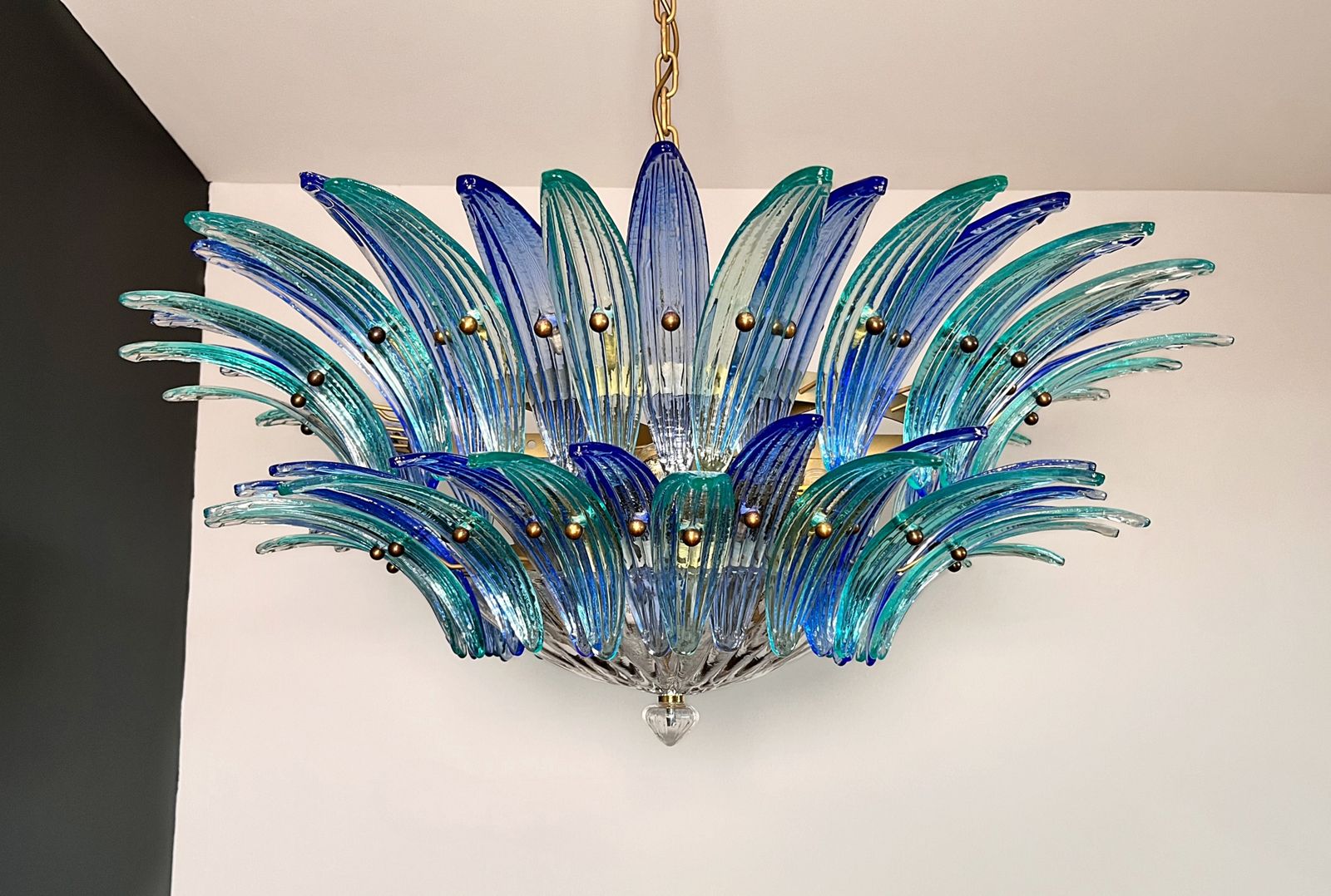 Lighting Murano Chandelier Original Palmette, Two Levels, 82 Blue And Turquoise Glasses Clear Glasses photo