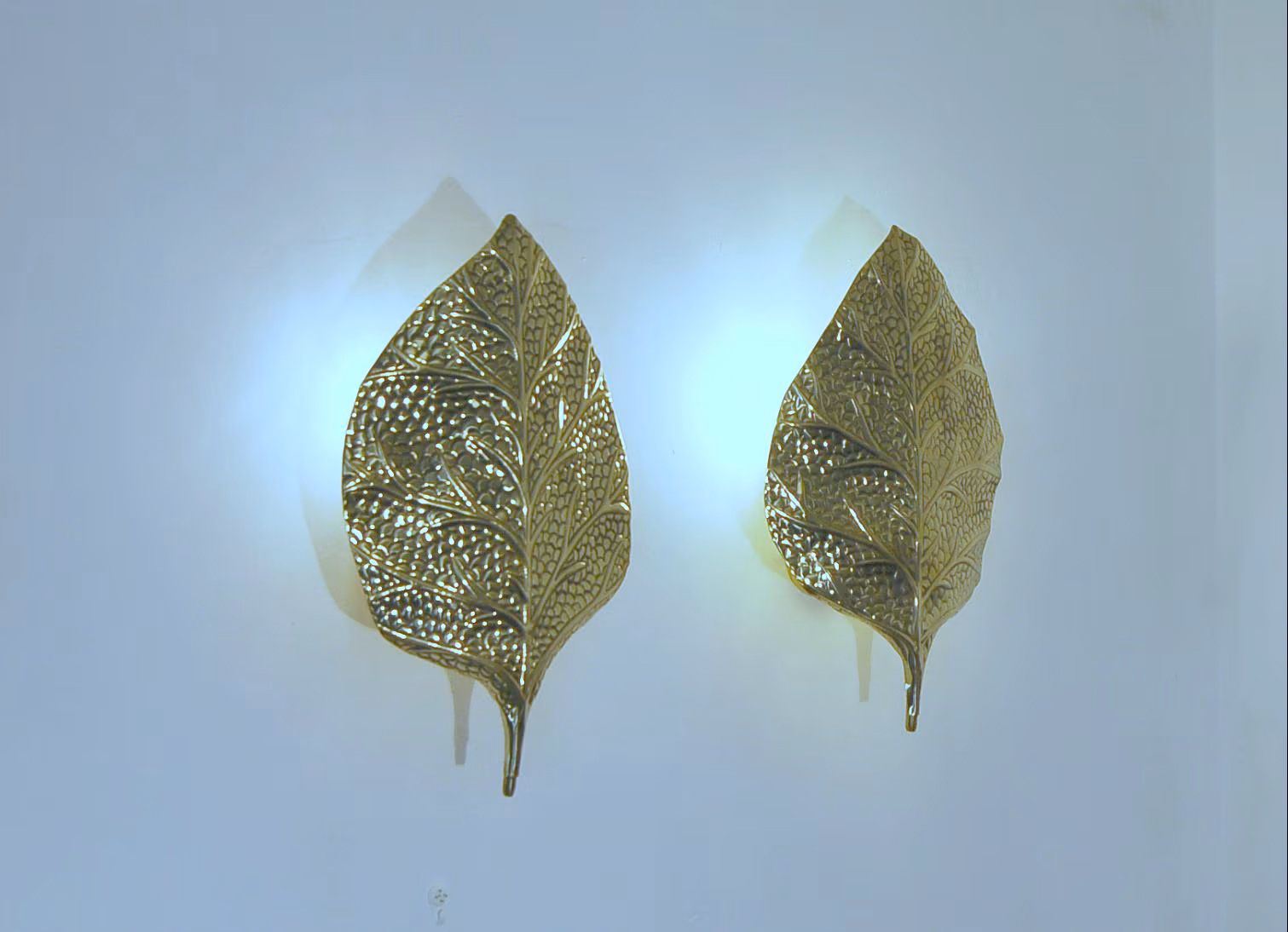 Pair Of Wall Lamp Art. A 017 Leaf   Brass   Bottega Gadda Milano photo for sale