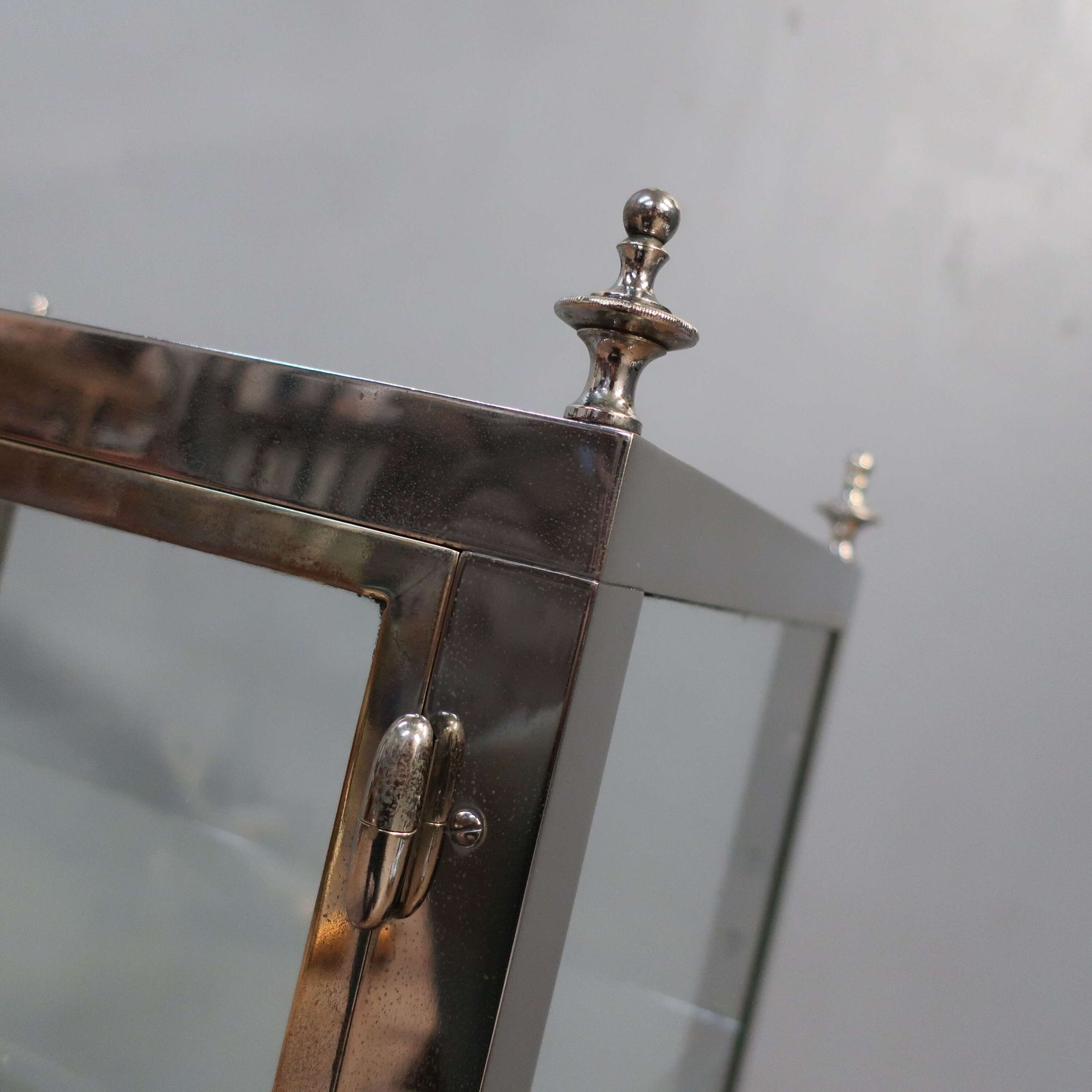 French Nickel On Brass Glazed Vitrine Cabinet photo vinterior