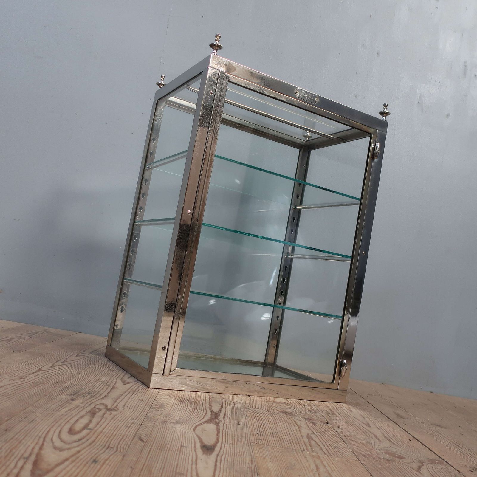French Nickel On Brass Glazed Vitrine Cabinet photo vintage