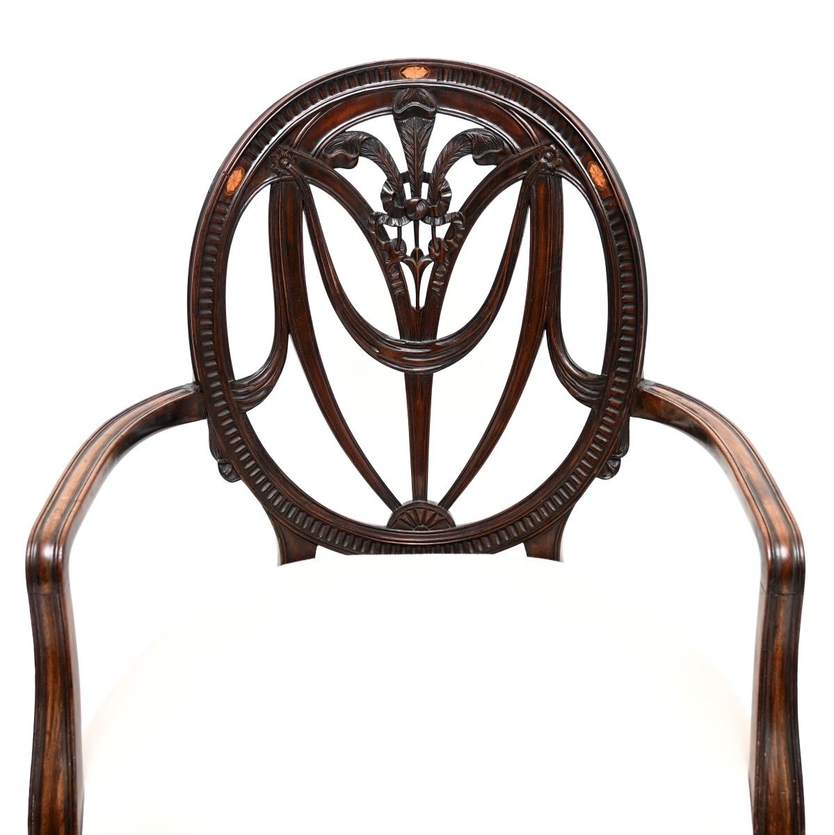Pair Of Antique Edwardian Inlaid Mahogany Carver Armchairs photo for sale