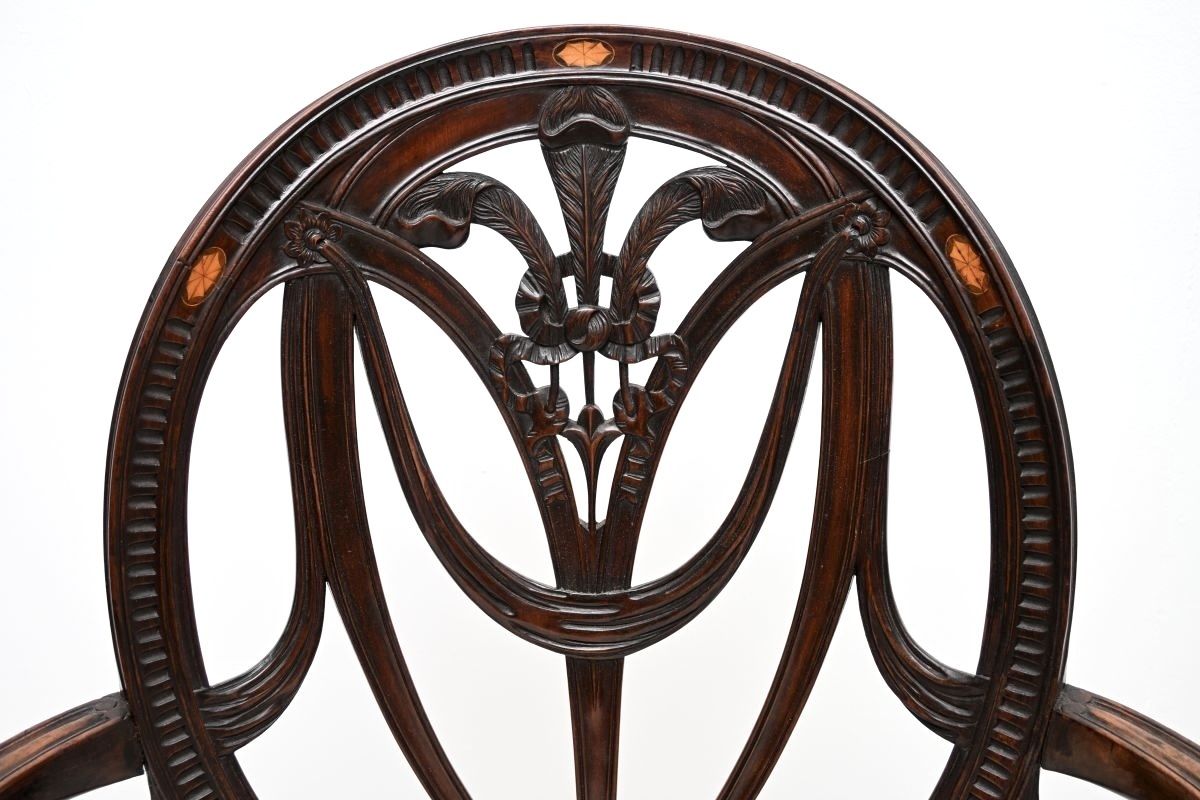 Pair Of Antique Edwardian Inlaid Mahogany Carver Armchairs photo 1625.0