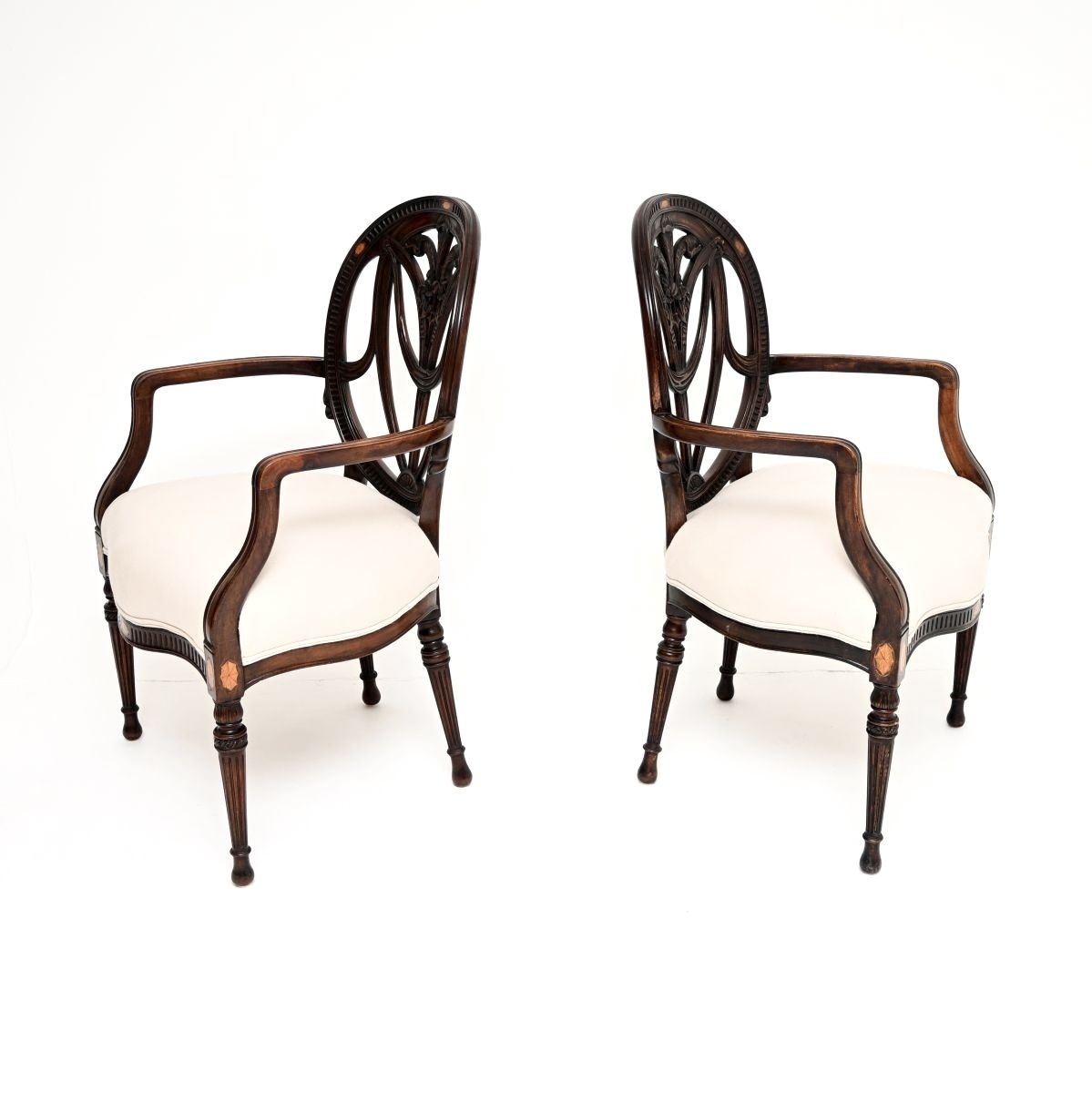 Pair Of Antique Edwardian Inlaid Mahogany Carver Armchairs photo vintage