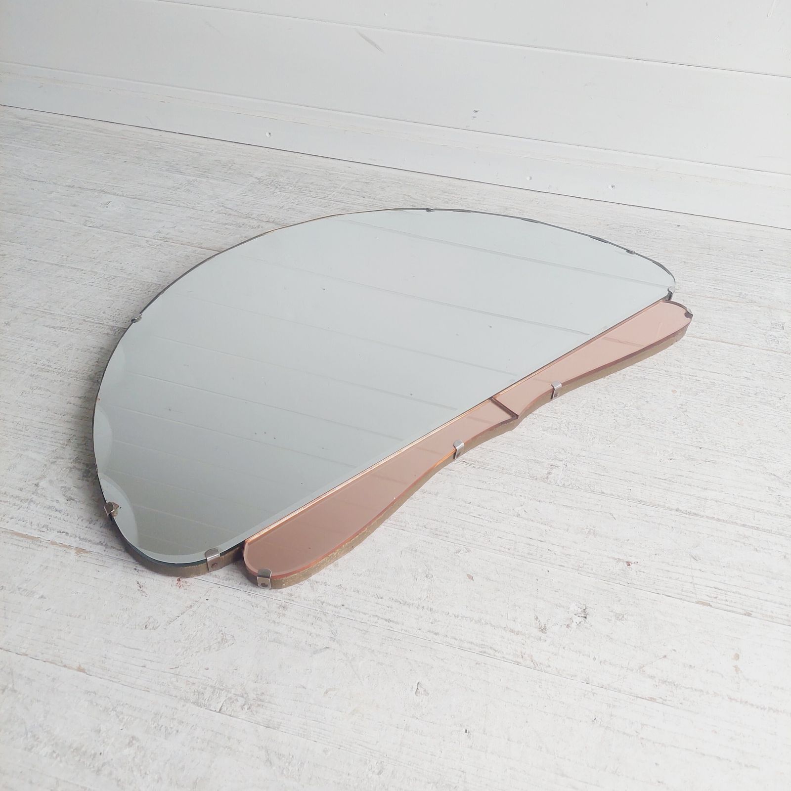 Art Deco Wall Mirror Eclectic Beveled Peach Coloured Glass Panels Original Backing Chain C1920s 30s photo for sale