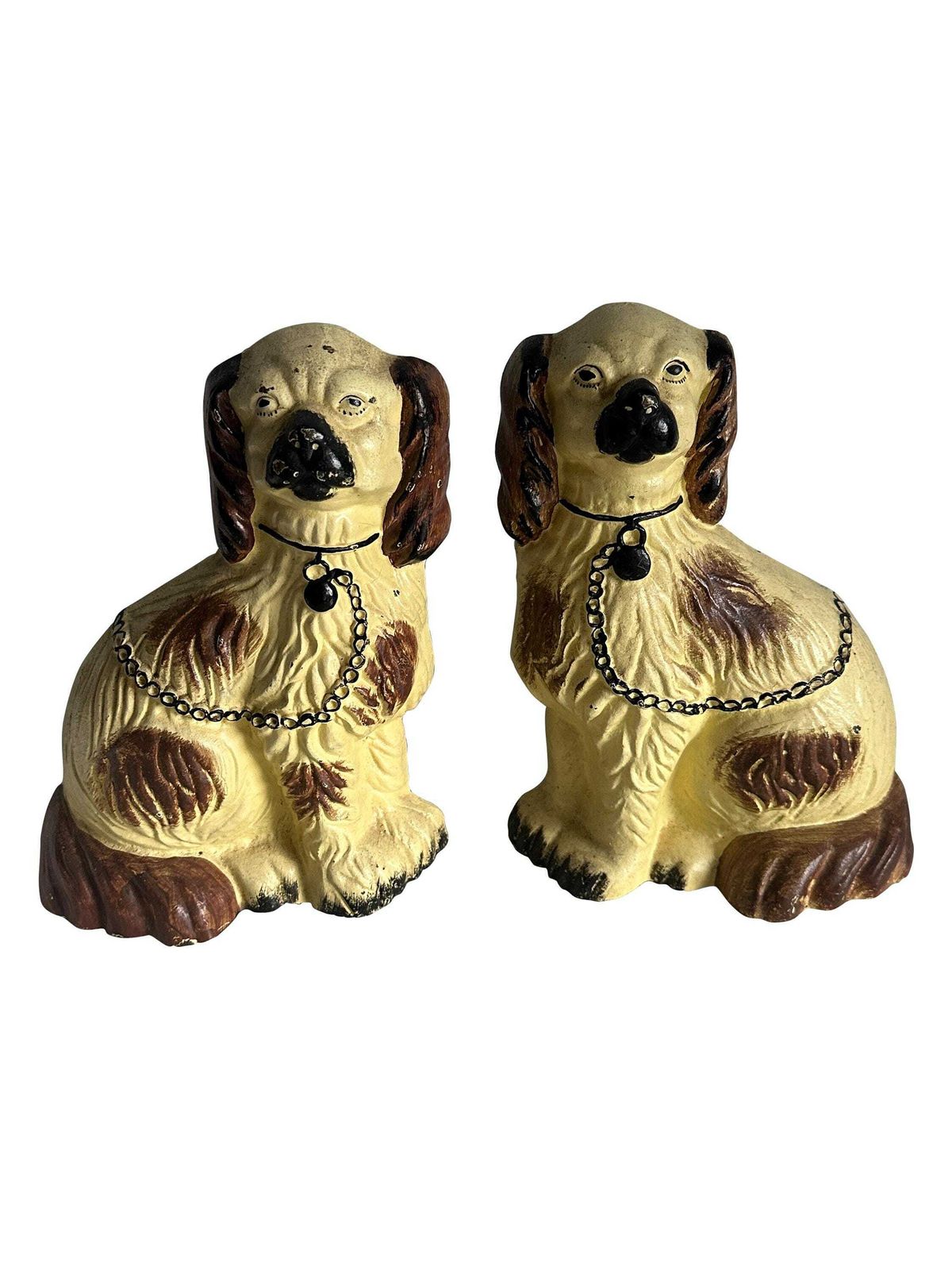Victorian Pair Of Cast Iron Fireside Dogs / Doorstops   English Hand Painted Late 19th Century