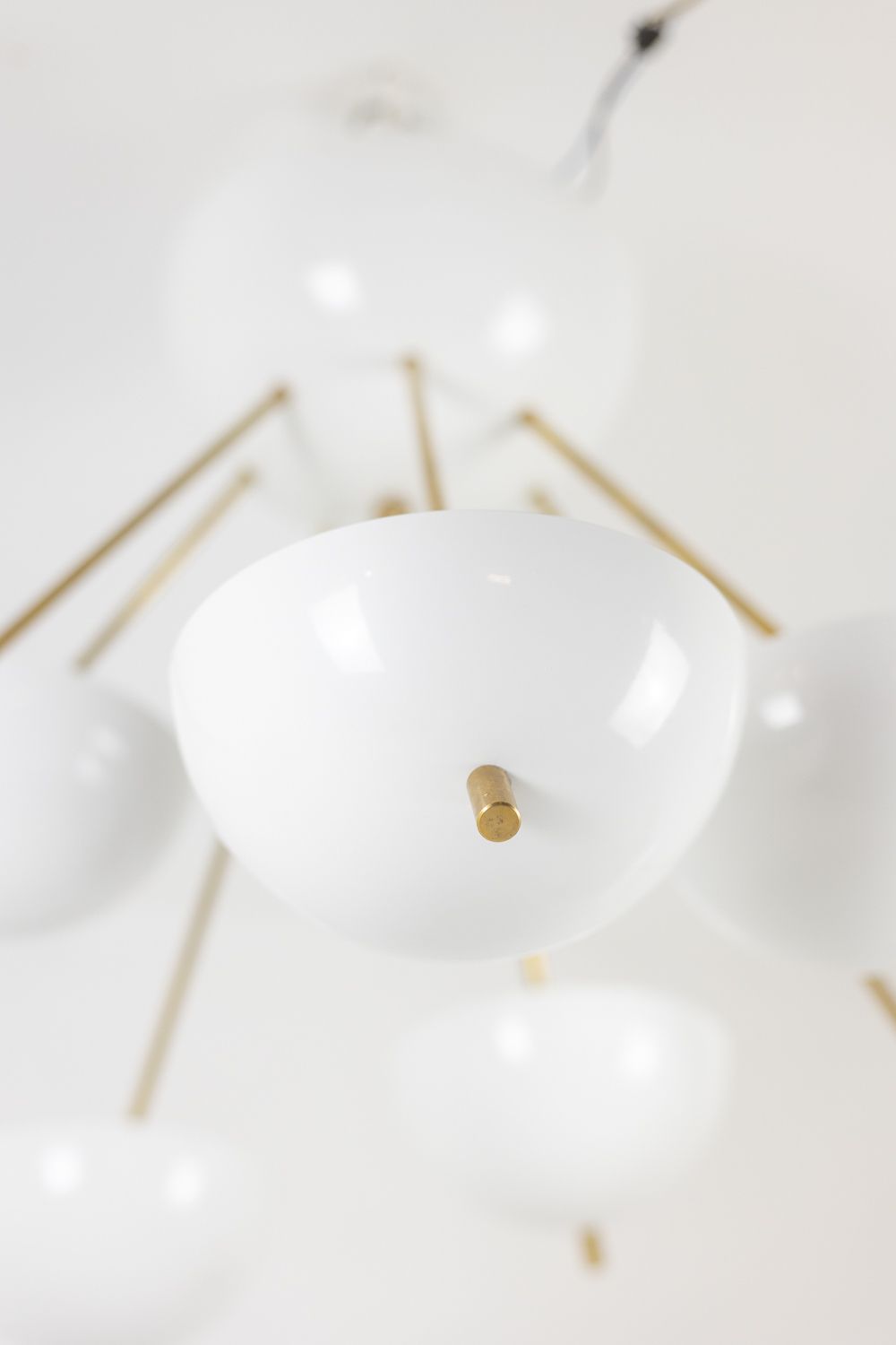 Stilnovo. Chandelier In Gilded Brass And White Lacquered Metal. Contemporary. photo for sale