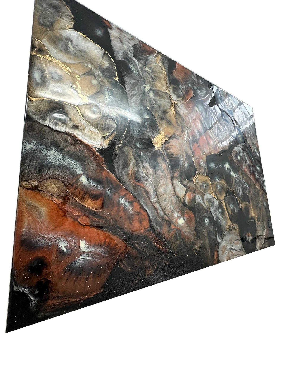 Large Original Fluid Abstract Resin Painting Wall Art On Wood High Gloss – “No. 8” photo vintage