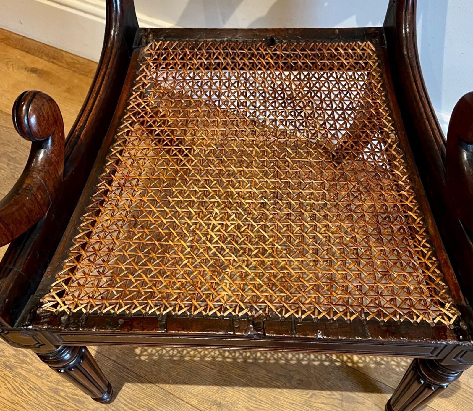Regency Brass Inlaid Rosewood Elbow Chair photo for sale