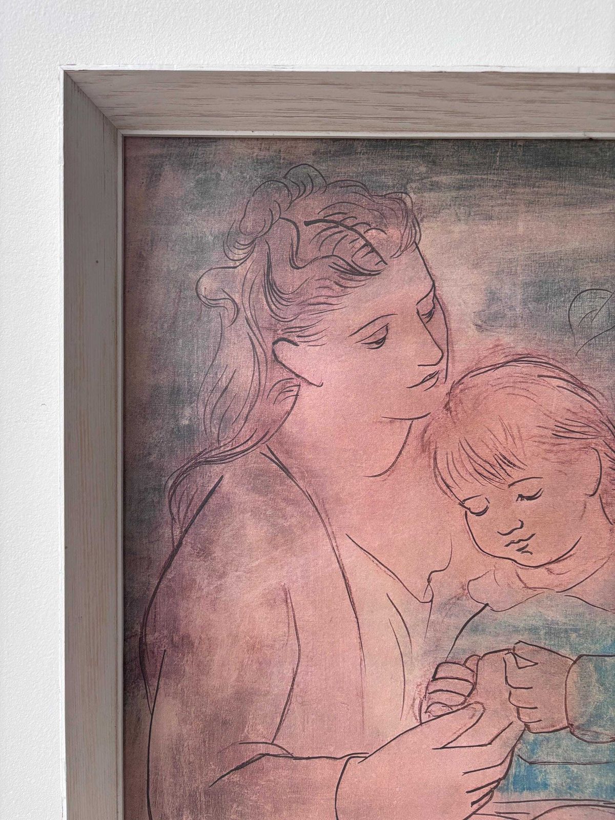 Art 1950s–60s Framed Picasso Mother And Child Print, Mid Century Modern Wall Art, After Picasso photo