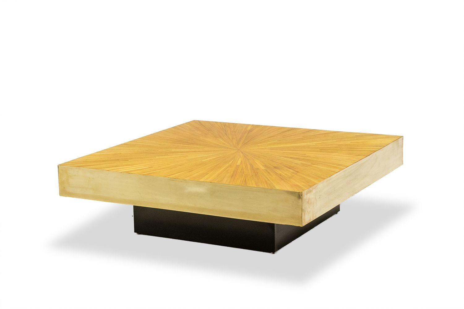 Coffee Table In Straw Marquetry And Brass. 20th Century