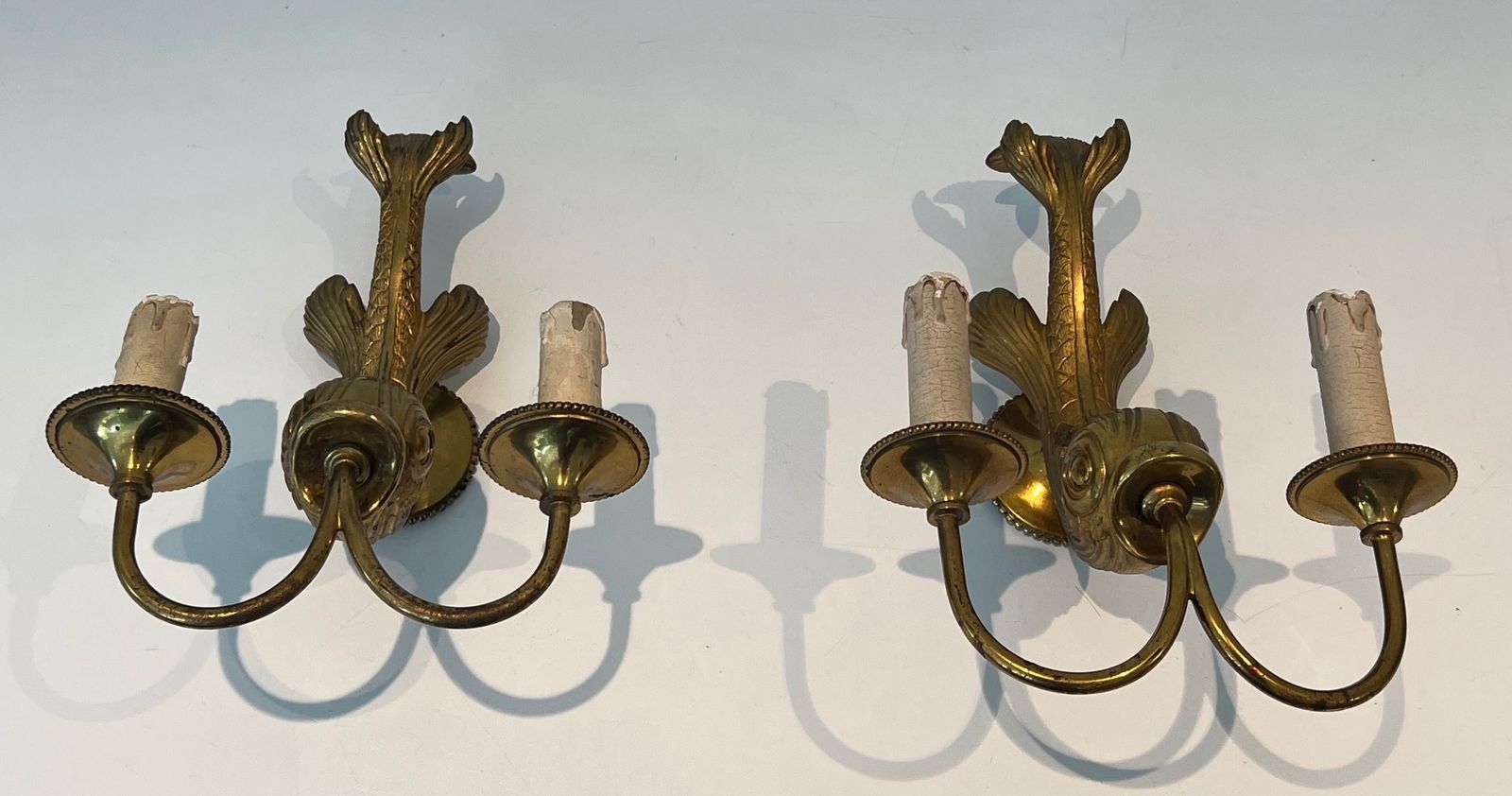 Pair Of Bronze Dolphin Wall Sconces By Maison Jansen photo Home Decor