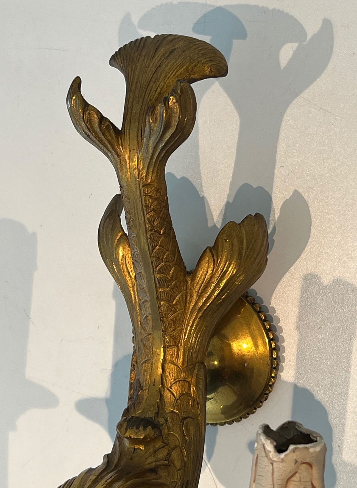 photo for sale Pair Of Bronze Dolphin Wall Sconces By Maison Jansen