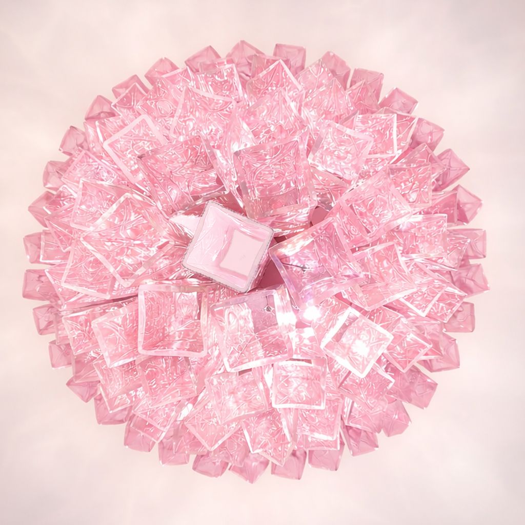 Contemporary Pink’ “Square Tubes” Murano Glass Chandelier photo for sale