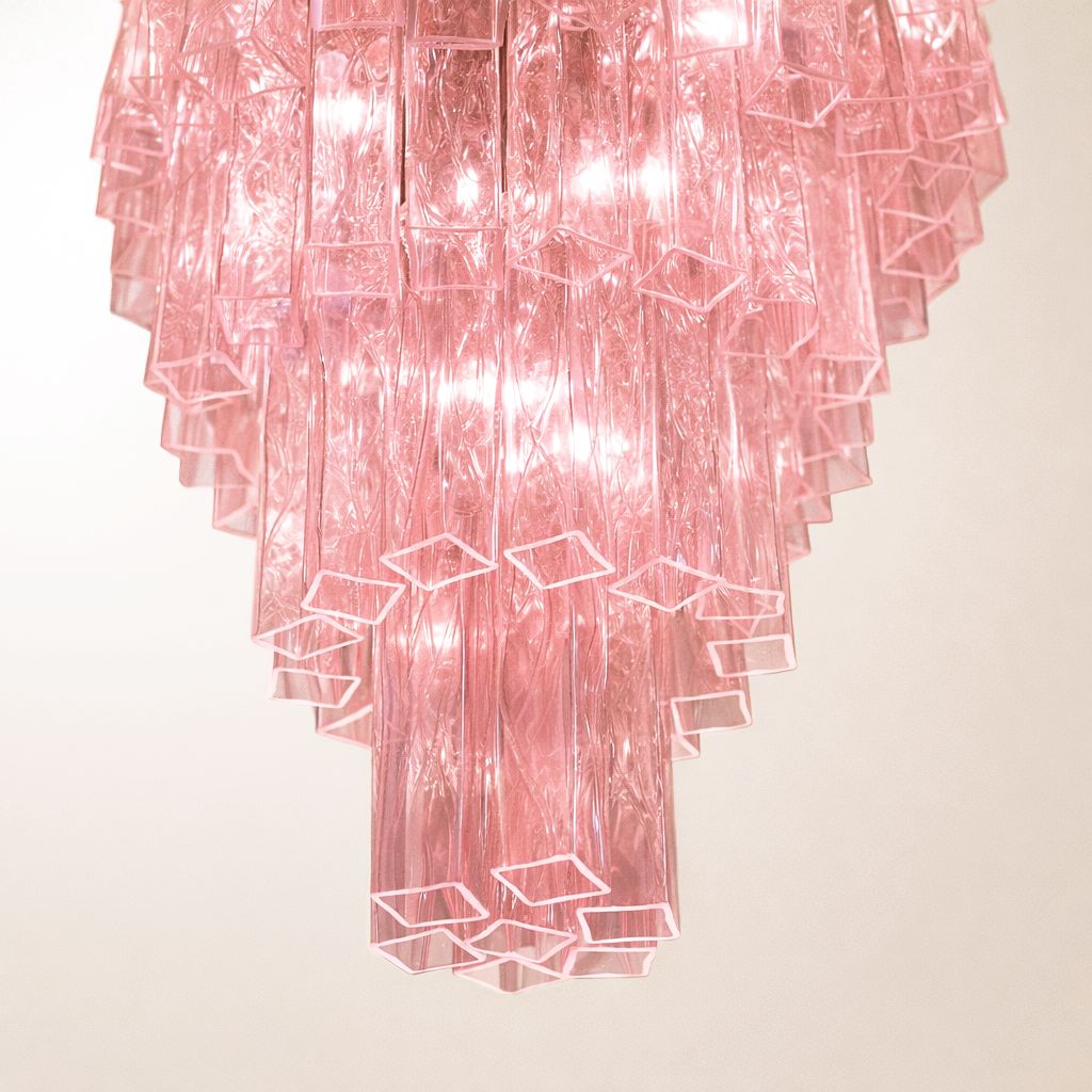 Contemporary Pink’ “Square Tubes” Murano Glass Chandelier photo Lighting