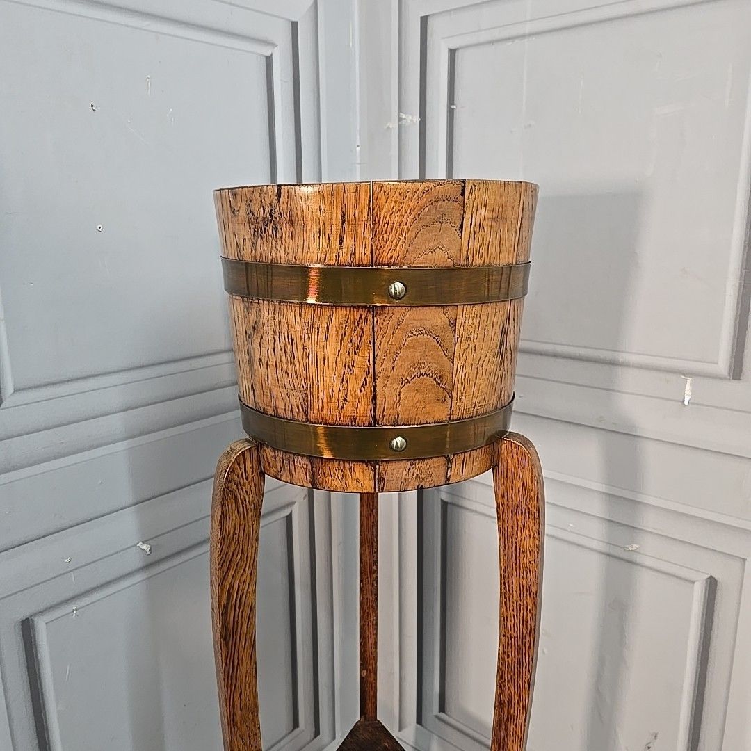 Antique Jardiniere Plant Stand Oak Barrel Planter Edwardian R A Lister & Co photo 290.0