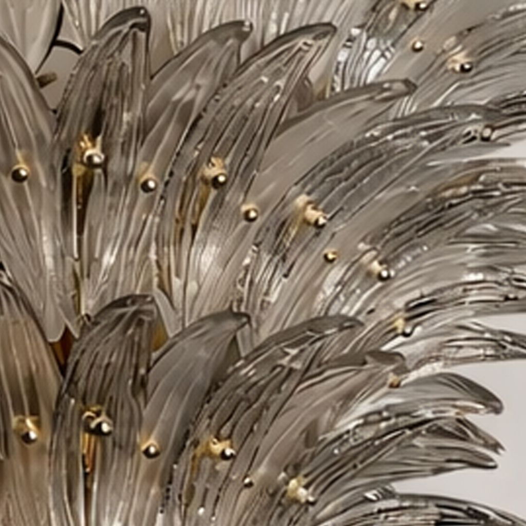 Luxury Venetian Smoked Fumè “Palmette” Murano Glass Plating Gold Chandelier photo Lighting