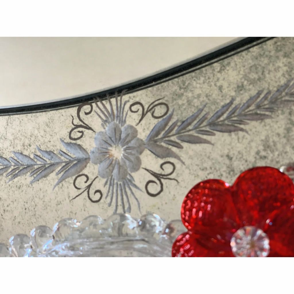 Home Decor Venetian Murano Glass Oval Floral Wall Mirror – Hand Carved Italian Art photo
