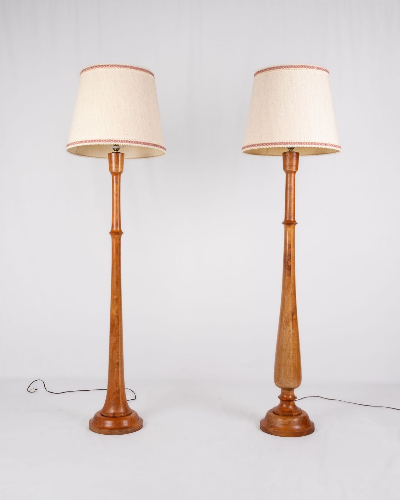 Pair Of Turned Wood Floor Lamps, France, Mid 20th Century