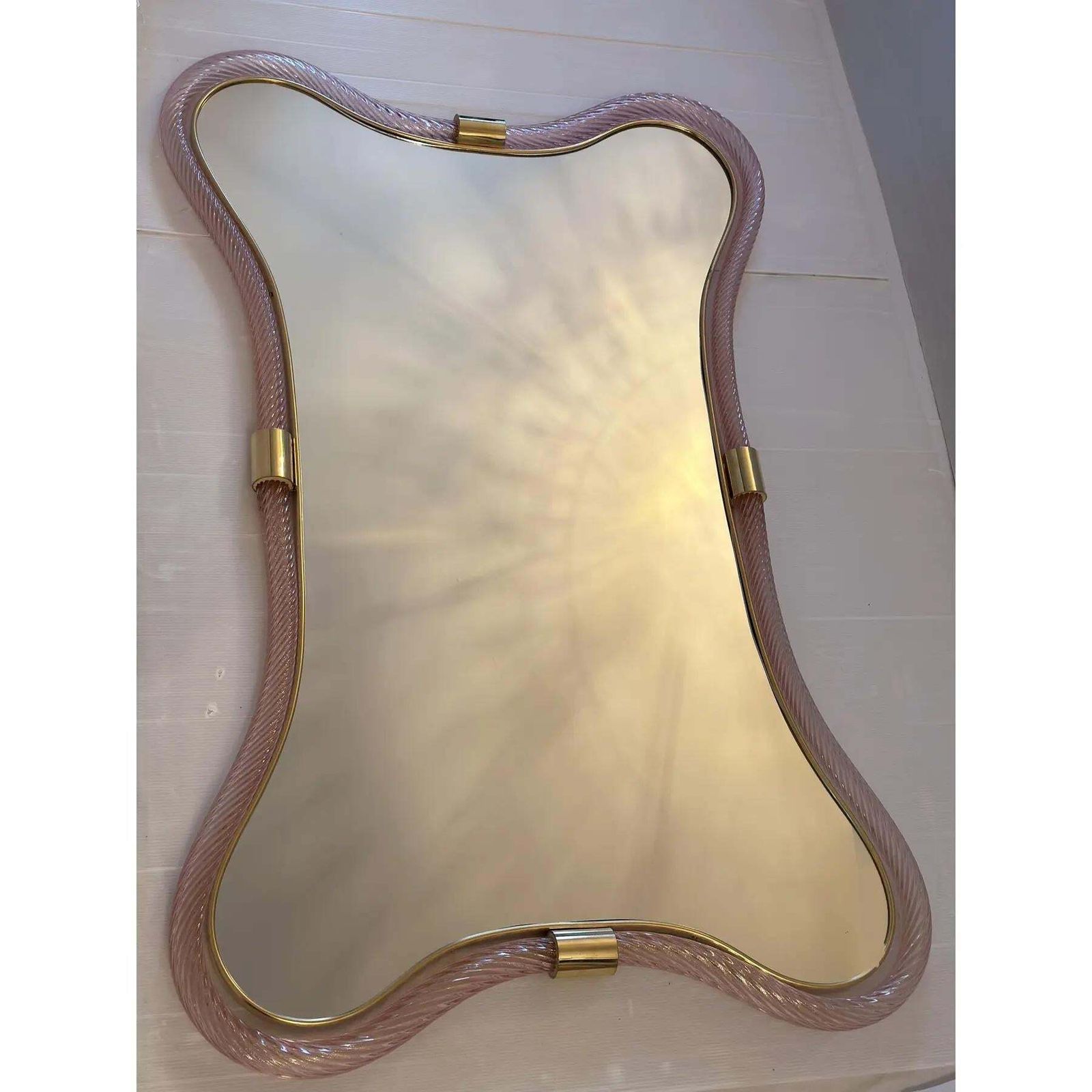 photo for sale Murano Style Scenographic Torchon Glass Designer Mirror – Simoeng, Pink And Gold