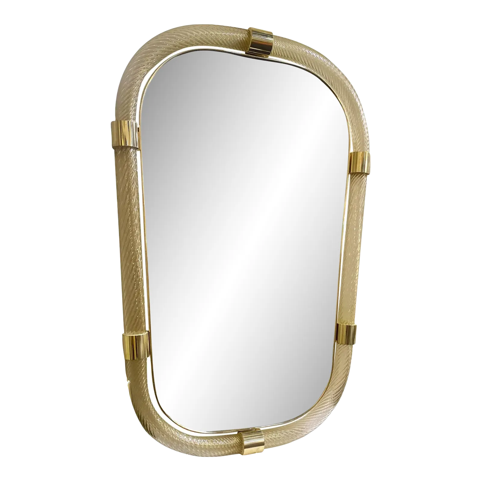 Elegant “Torciglione” Gold Murano Glass Wall Mirror In Barovier Style