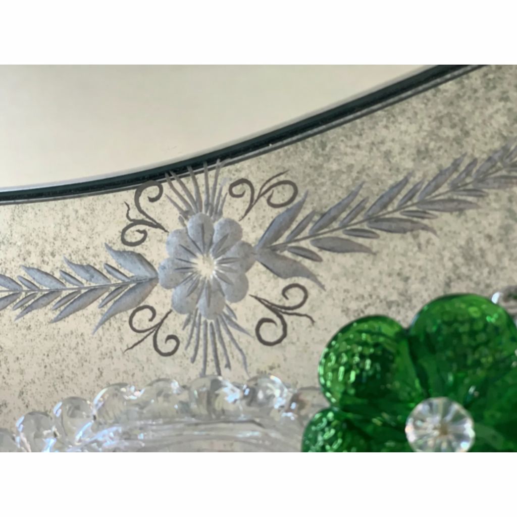 Venetian Murano Glass Oval Floral Wall Mirror – Hand Carved Italian Art photo vinterior