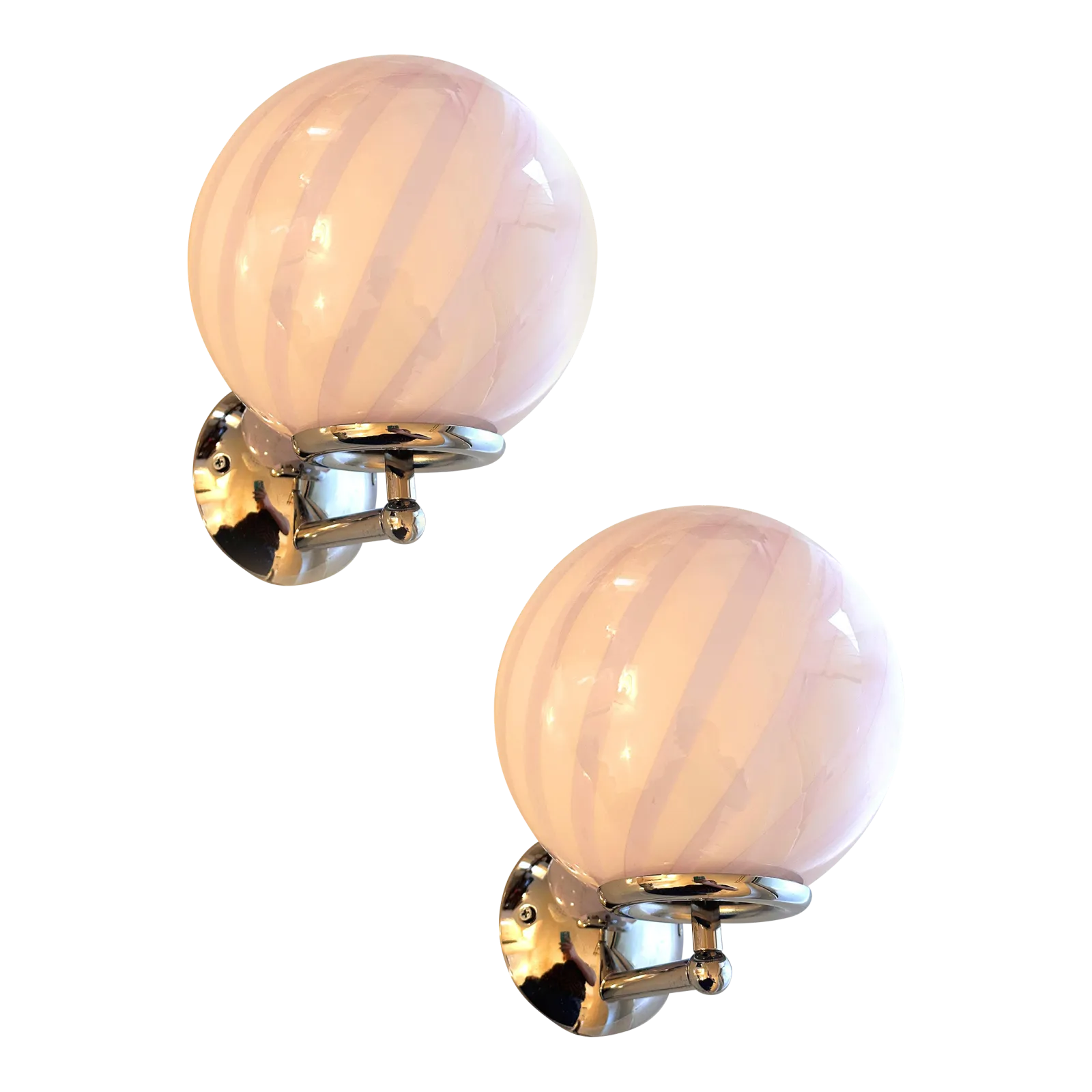 Contemporary Pink Swirl “Rods” Murano Glass Wall Sconce Set Of Two