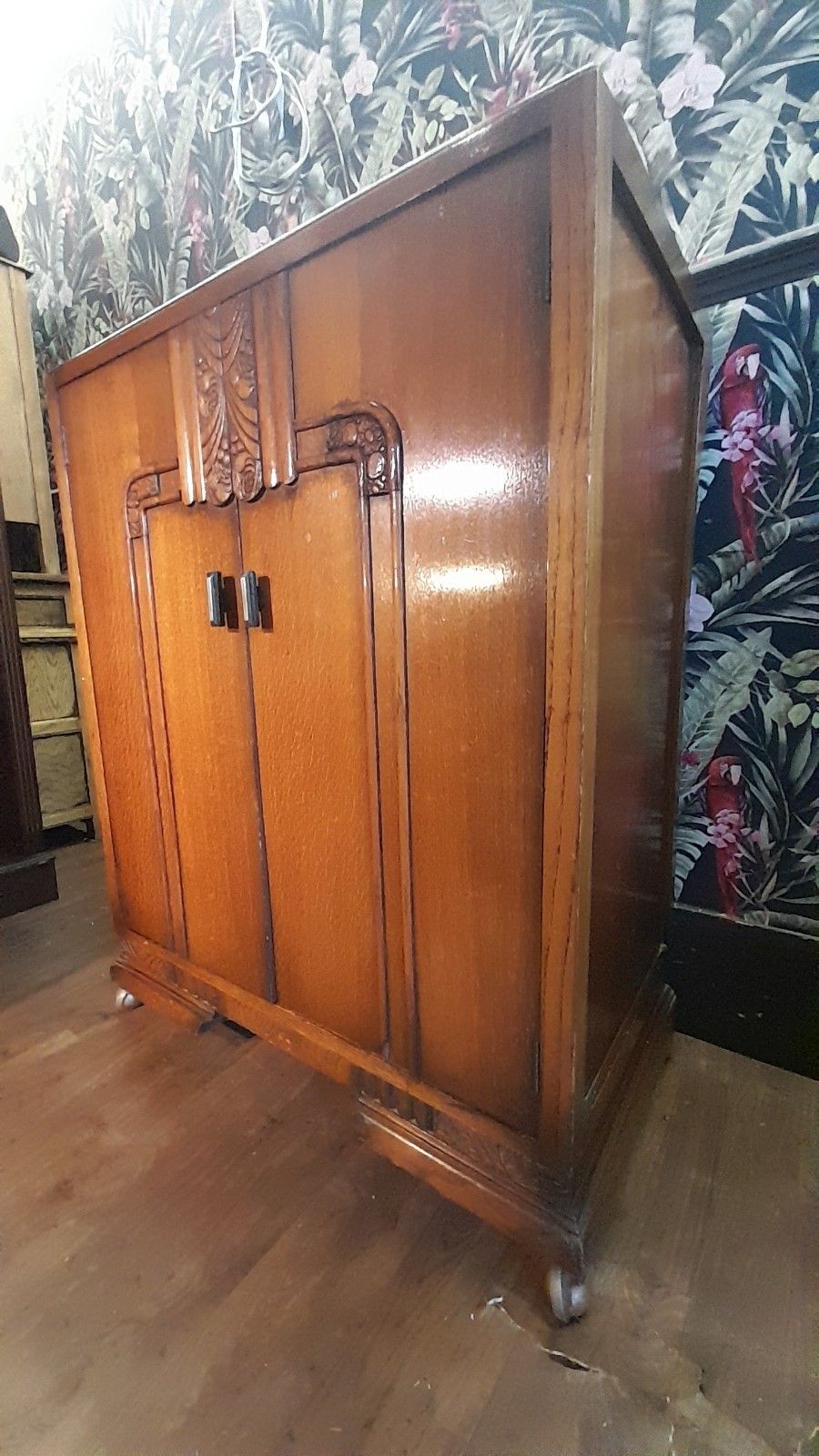 1930s Art Deco Medium Oak Tallboy/Linenpress With Doors And 2 Shelves photo furniture