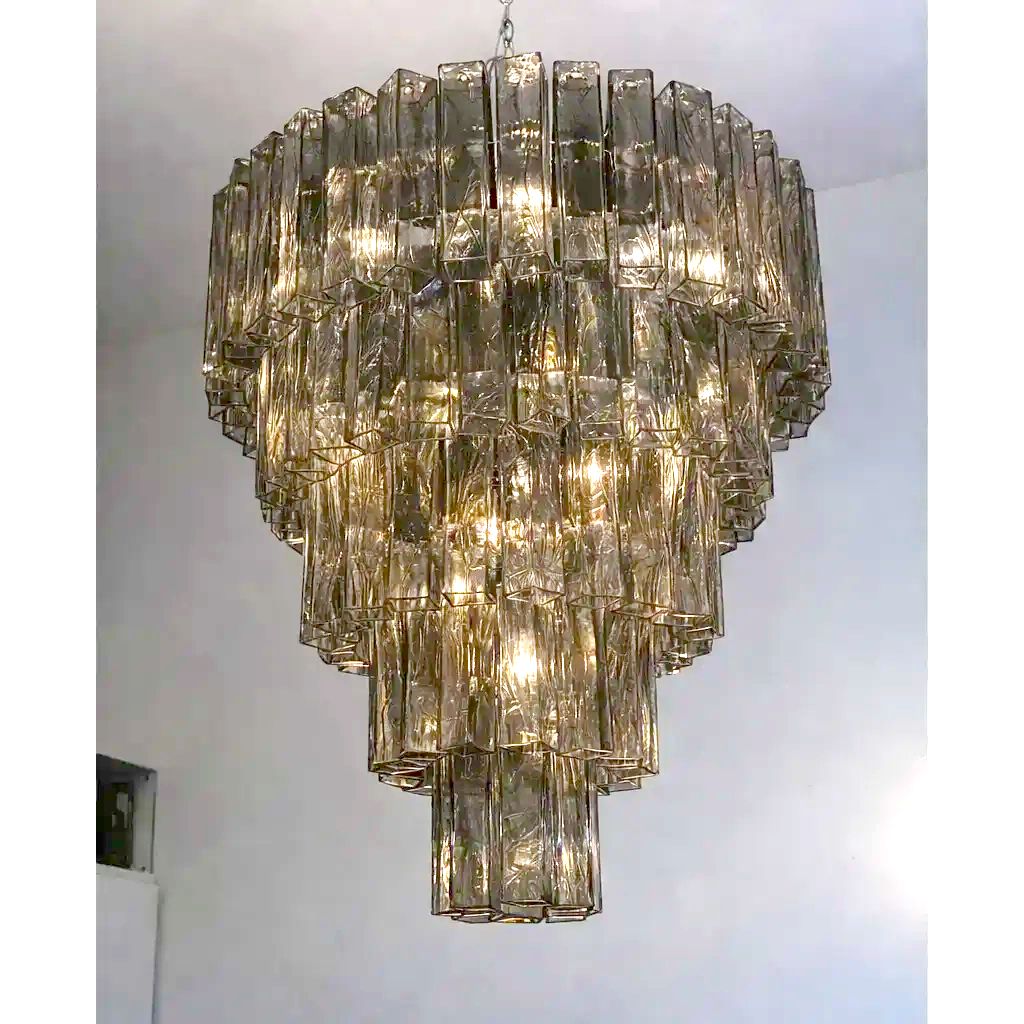 Venini Style Murano Glass Chandelier – Contemporary Square Tubes In Dark Fume photo Lighting