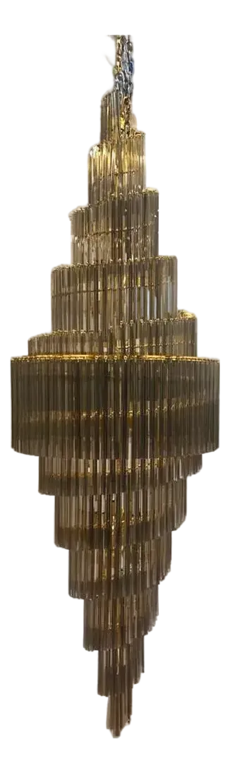 Huge Murano Glass Chandelier – “Quadriedro” Fumè, Gold Twister, Contemporary Luxury