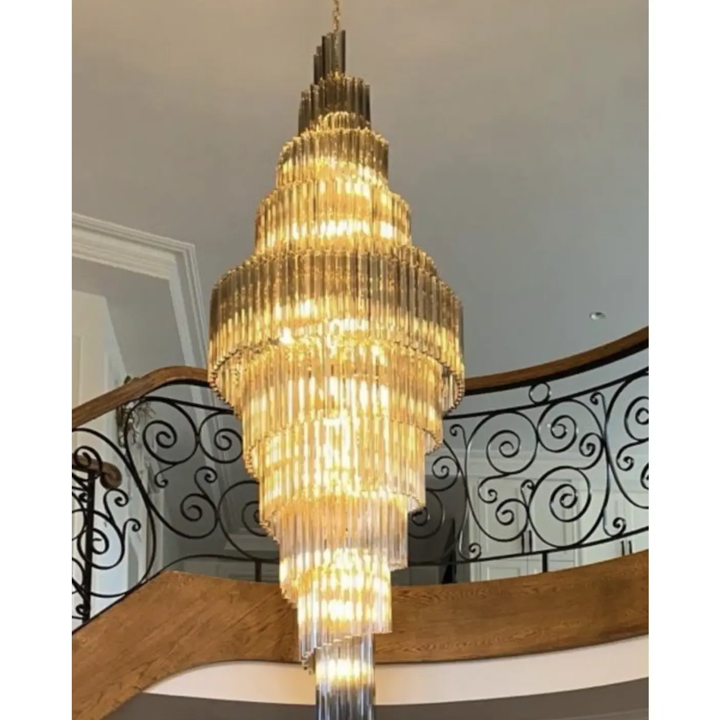 Huge Murano Glass Chandelier – “Quadriedro” Fumè, Gold Twister, Contemporary Luxury photo Lighting